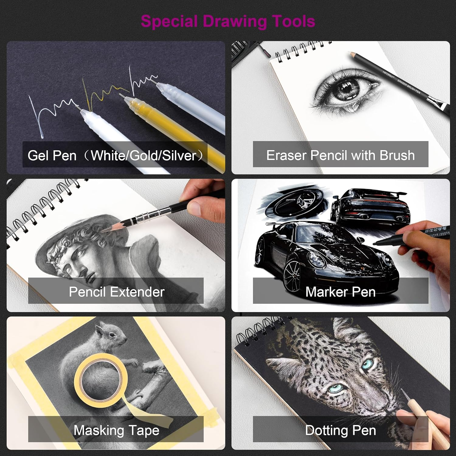 HIFORNY 126 PCS Drawing Kit Sketching Pencil Set,Sketch Pencils Art Supplies with 3-Color Sketchbook,Graphite,Charcoal,Blending and Drawing Tools,Drawing Pencils for Adults Artists in Zipper Case image number 1