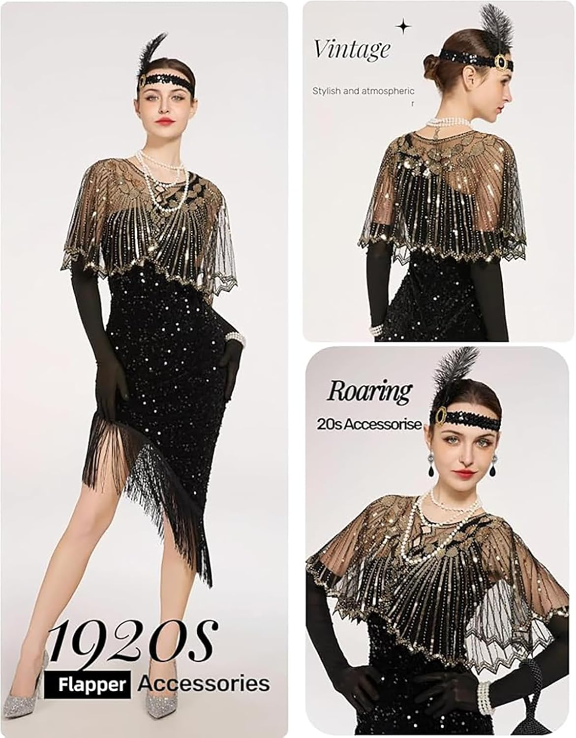 1920S Flapper Gatsby Accessories Costume Set Fashion Roaring 20'S Cosplay Theme Set with Headband Headpiece for Women Men image number 1
