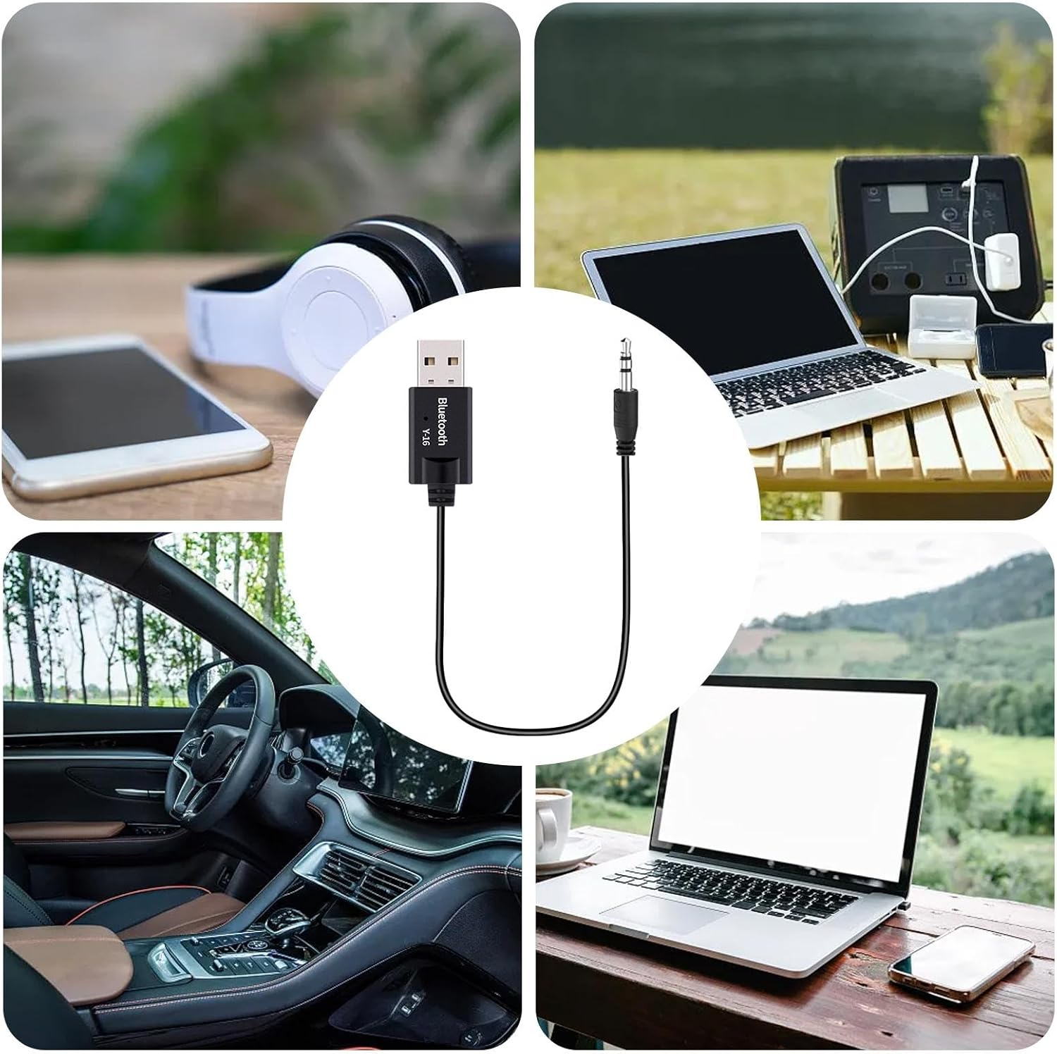 USB to Audio Jack Adapter - Plug and Play, USB to 3.5Mm Audio Jack BT4.2 Receiver - Hi-Fi Music, Audio Car Stereo Jack Cables USB Cord for Car Stereo Home Speakers image number 5