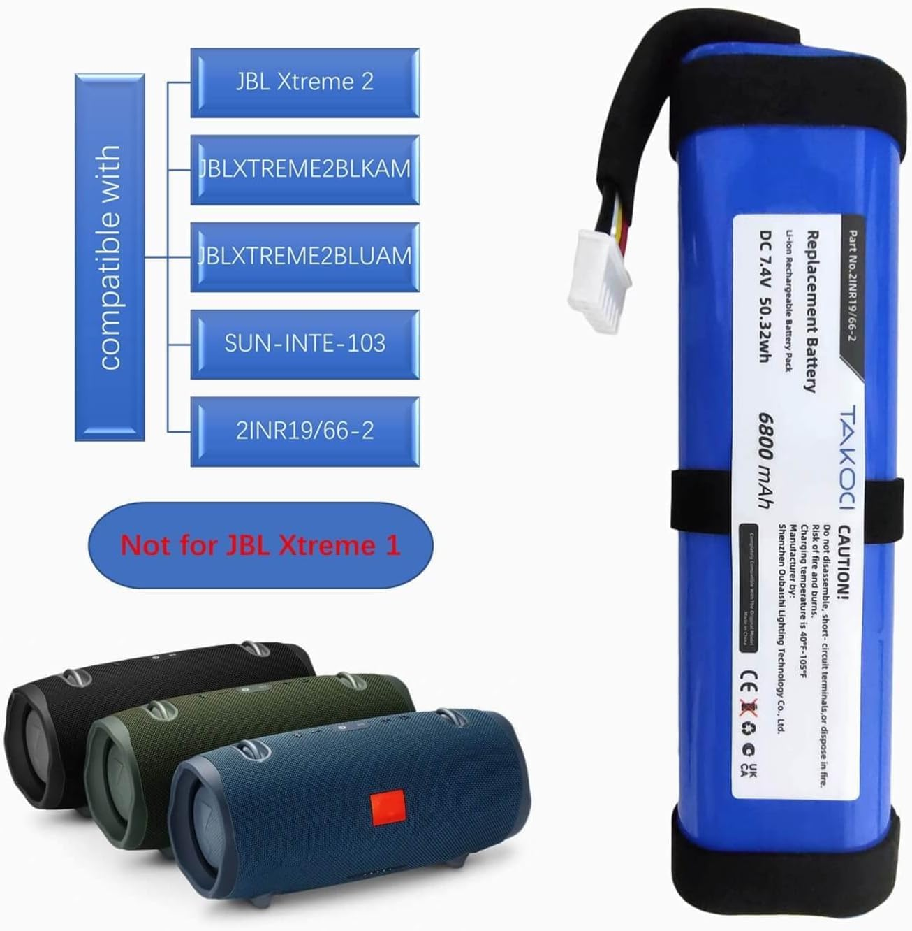 6800Mah Replacement Battery for J-BL Xtreme 2 Fits PN SUN-INTE-103 2INR19/66-2 7.4V image number 4