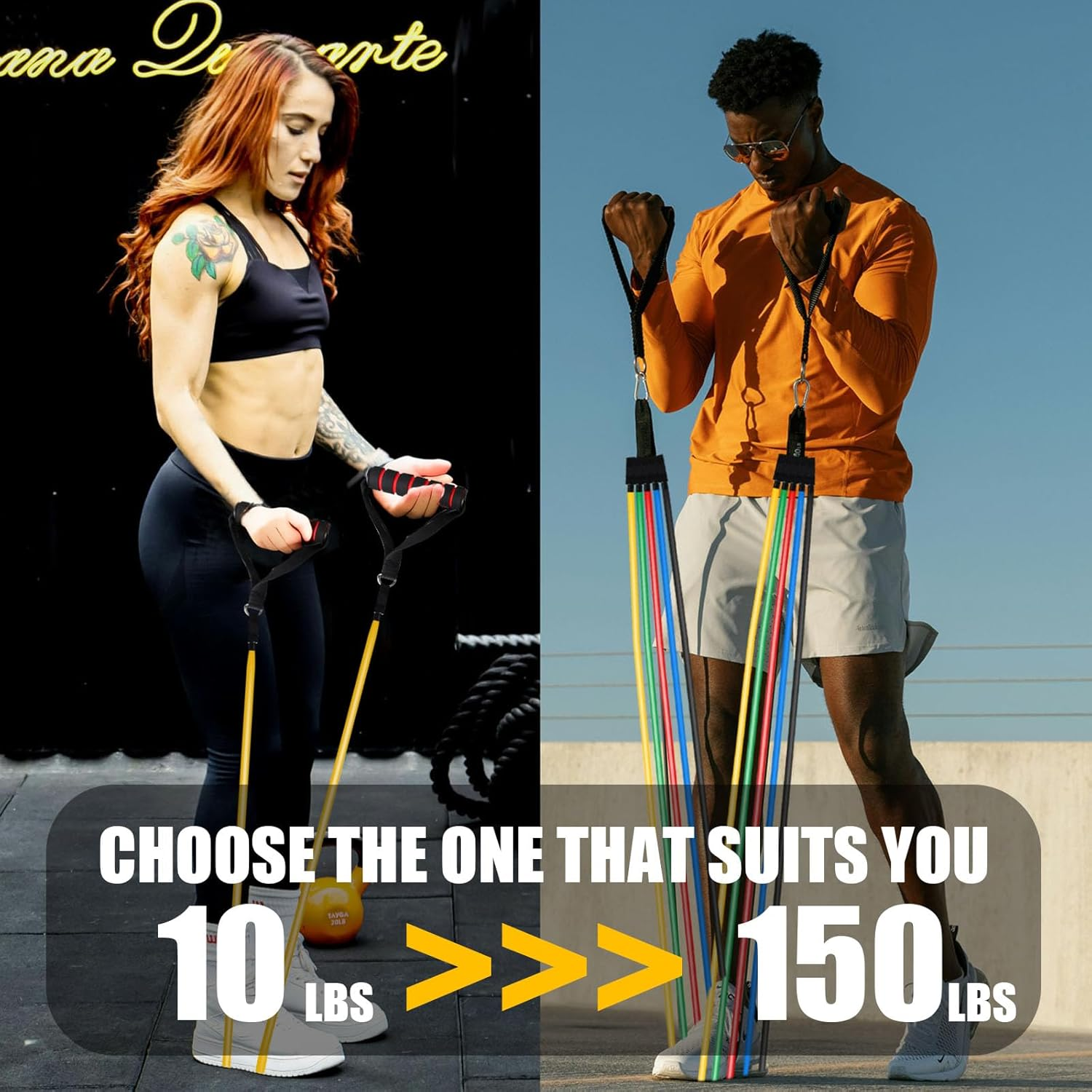 Rubruel Resistance Bands Set with Handles - 150 Lbs Heavy Duty Exercise Bands, Workout Bands for Home Gym, Strength Training, Yoga, Physical Therapy - Includes Door Anchor, Ankle Straps and Carry Bag