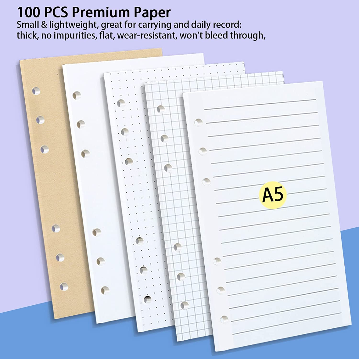 A5 Refill Paper Set, A5 Flipchart Paper with 6 Holes and Housekeeping Cards, Zip Pockets, Dividers, Rulers, Sticky Notes, Etc. for 6-Ring Binder Journal Notebook image number 6