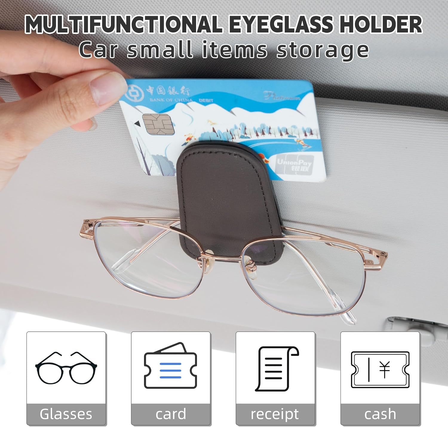 Sunglasses Holder for Car Sun Visor, Magnetic Leather Glasses Eyeglass Hanger Clip for Car, Universal Car Interior Visor Accessories for Woman Man, Brown image number 5