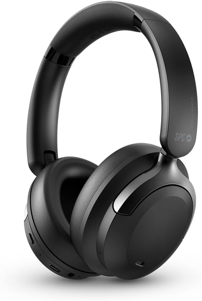 SPC Heron 2 Pro - Wireless Bluetooth Headphones | ECO | 75 Hour Battery | Noise Cancelling | Two Simultaneous Connections | Gaming Mode | Adjustable and Foldable, Black, Recycled Plastic