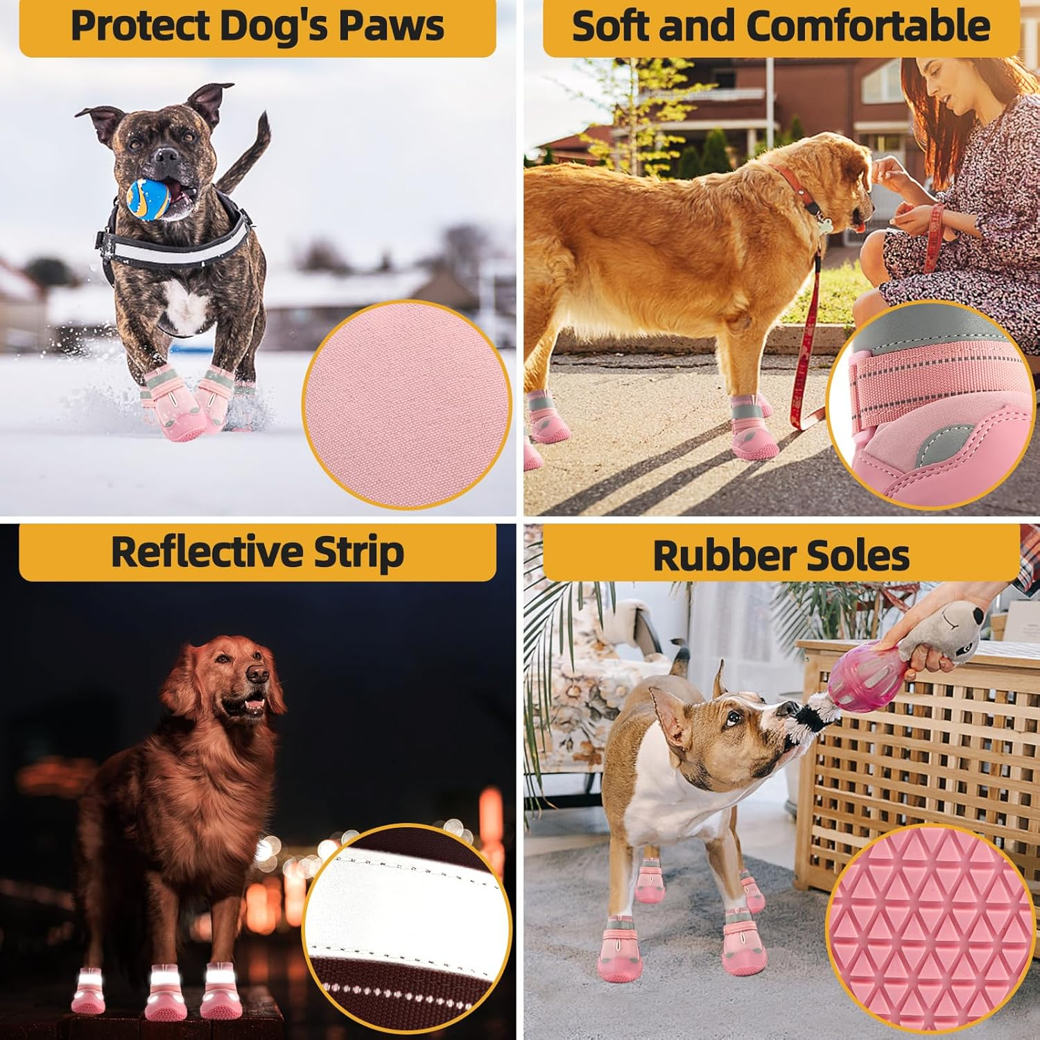 Dog Shoes for Large Dogs, Medium Dog Boots & Paw Protectors for Hardwood Floors, Outdoor Dog Booties for Hot Pavement Winter Snow Hiking, Waterproof Dog Shoes with Reflective Strips Size 7 image number 6