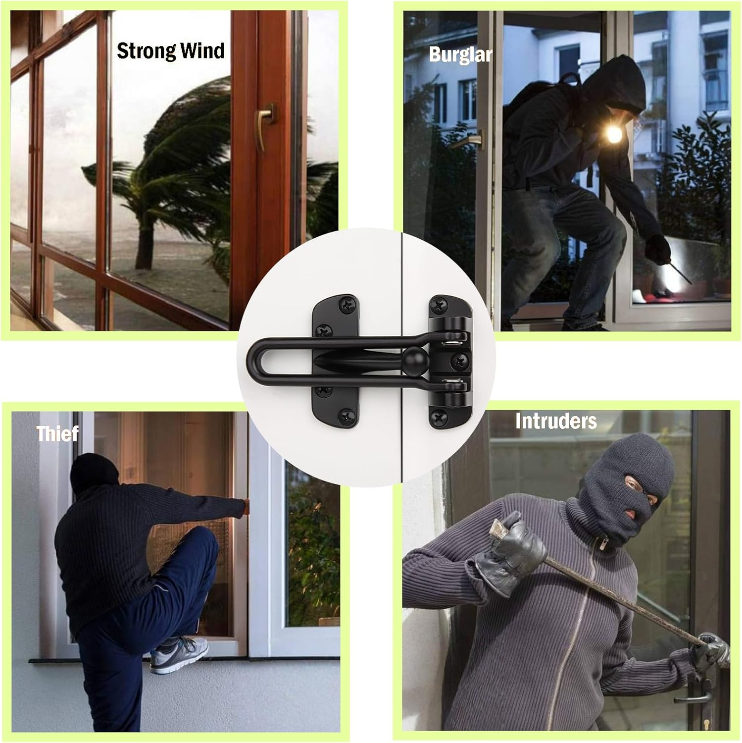 Treayes Home Security Door Lock Swing Bar, Safety Lock and Gate Lock for Hotel, Black Alloy, Childproof Reinforcement Door Stopper Theft Door Guard Latch for Front and inside Door image number 3