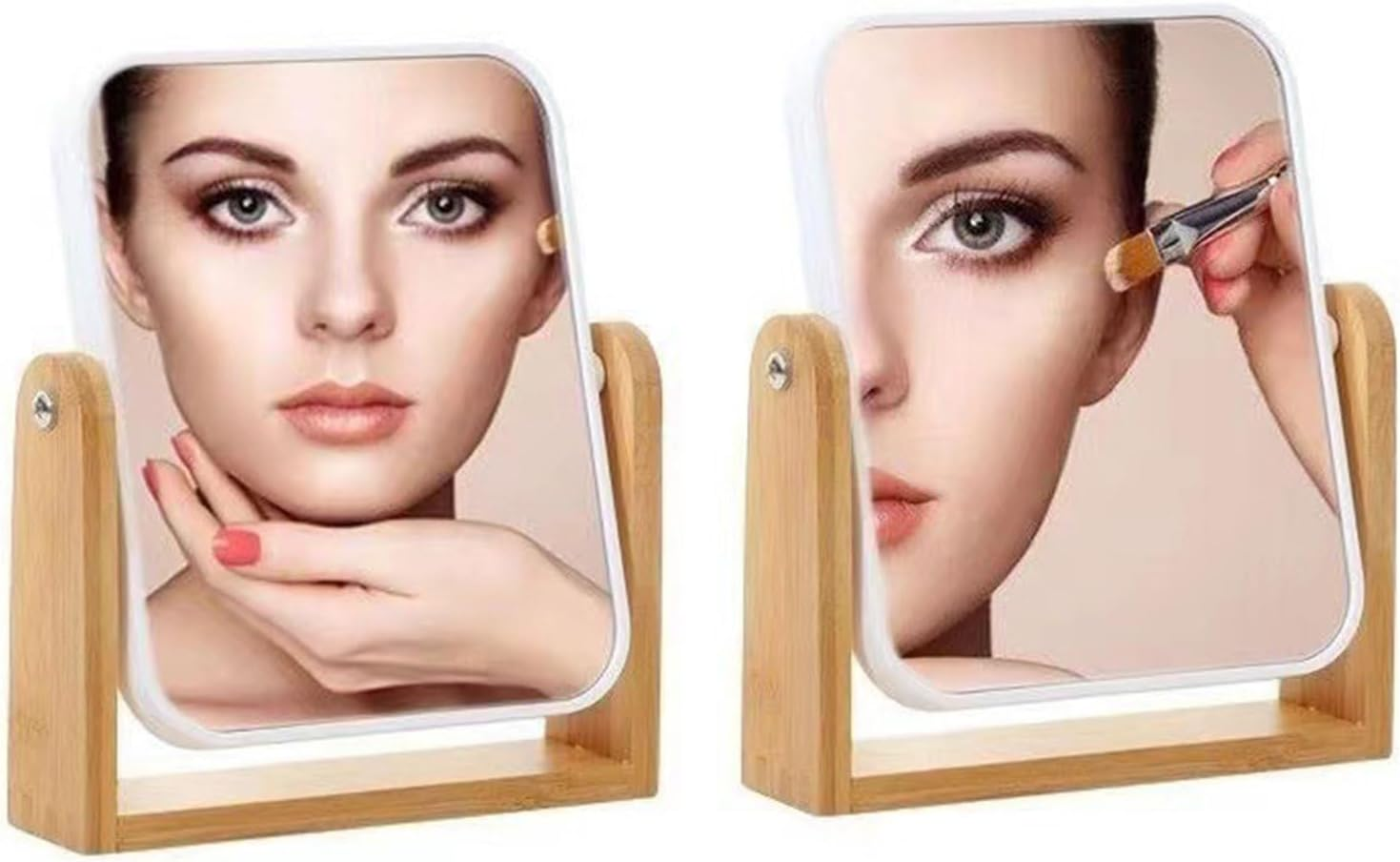 Xolixorium Vanity Makeup Mirror with Natural Bamboo Stand 8 Inch Desk Mirror 1X/3X Magnification Double Sided 360&deg; Swivel Table Mirror for Bedroom Bathroom image number 4
