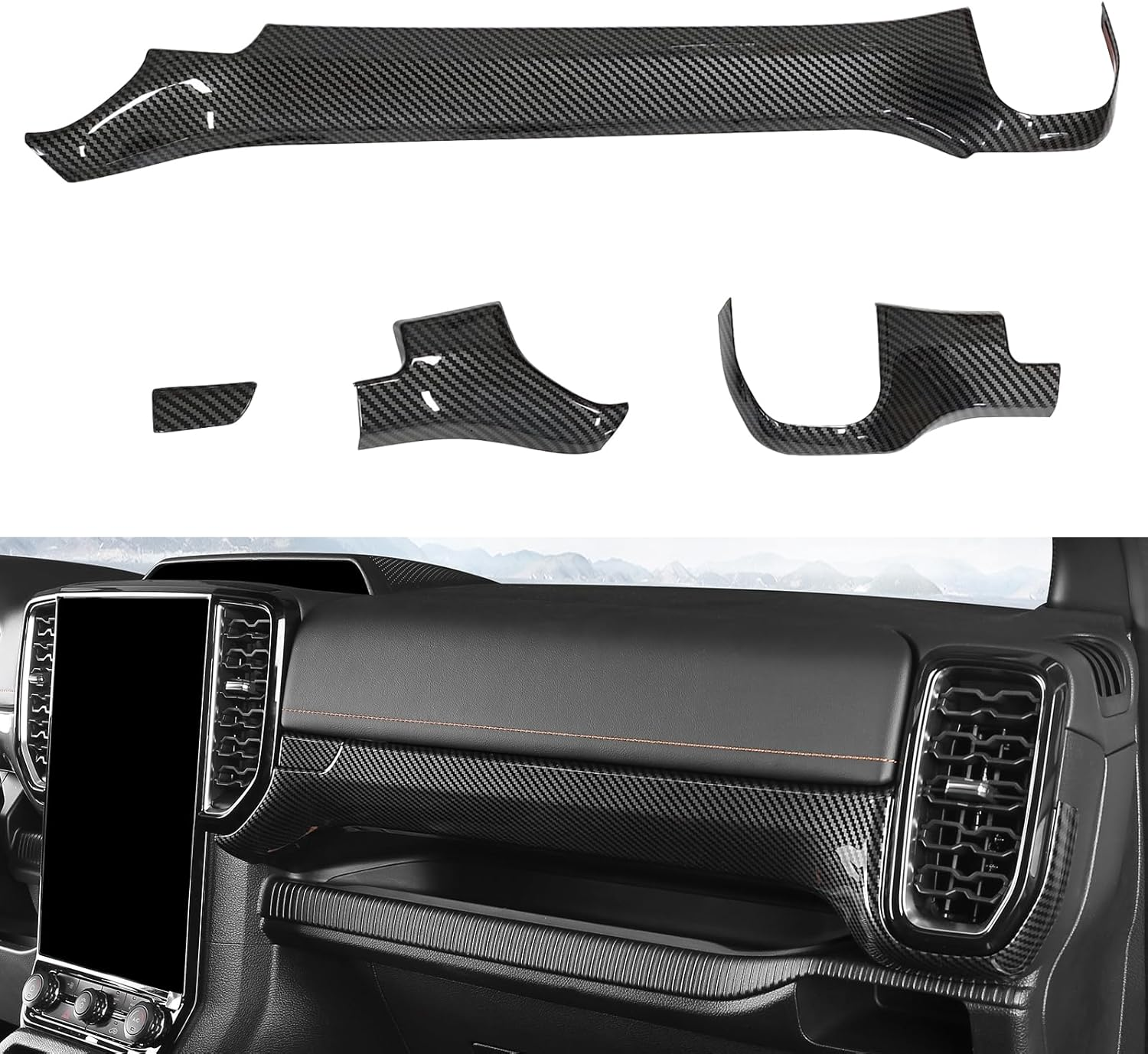 Car Central Control Dashboard Trim Cover Co-Pilot Dash Board Cover Decoration Protective Cover Car Accessories Compatible with Ford Ranger 2022 2023 2024 Carbon Fiber Interior Trim ABS image number 2