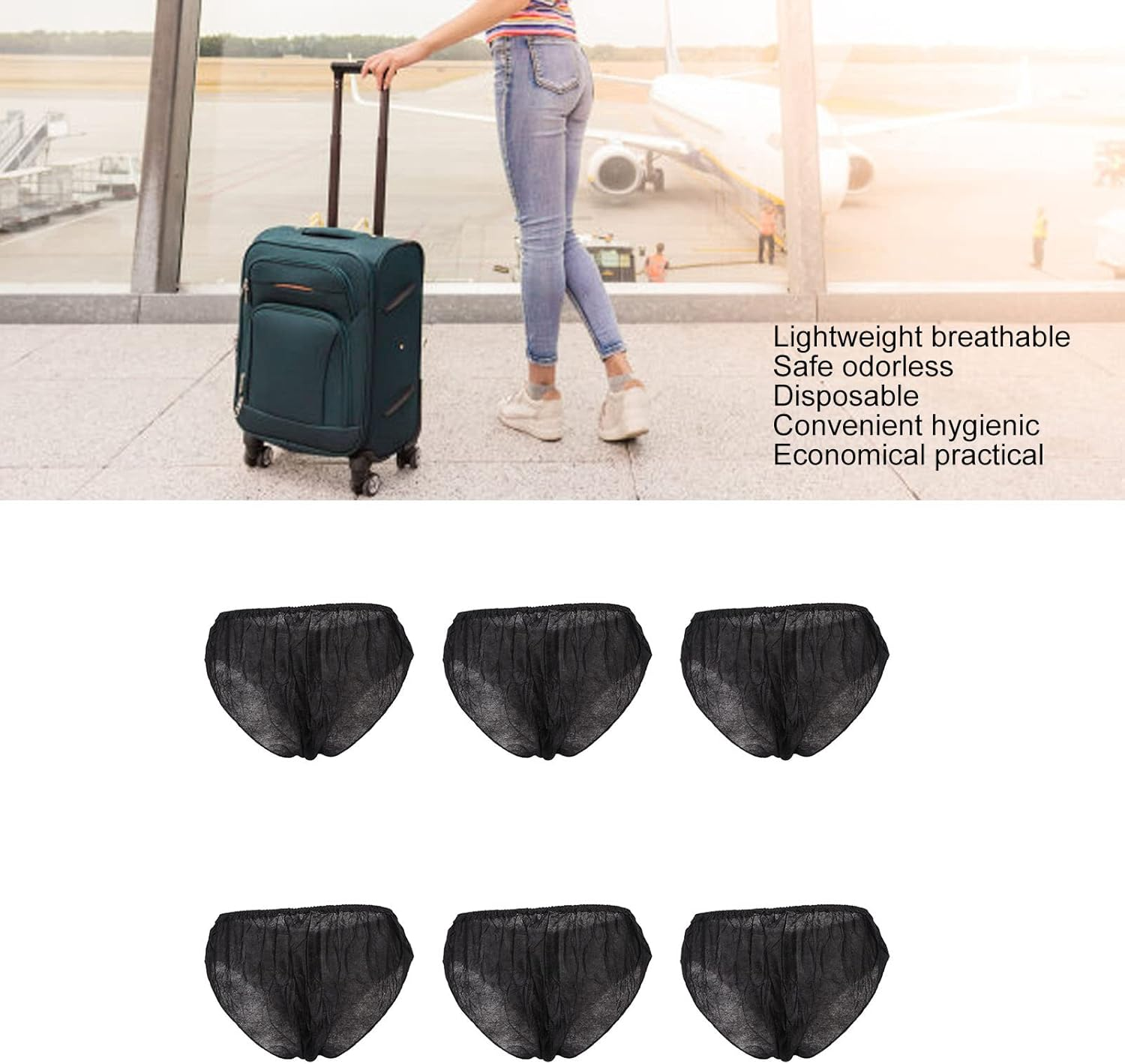 50 Pieces Disposable Underwear, Disposable Panties, Underwear Travel Boxer Briefs Disposable Maternity Underwear Postpartum Travel Briefs Period Pants Black Classic image number 3