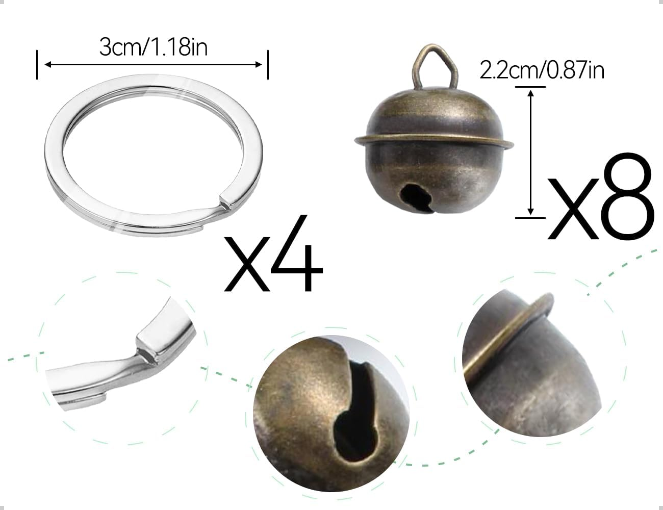 AOYEGIC Pack of 8 Bells, Loud Cat Dog Bell, Collar for Bell, Cats, Pets, Tracker Pendant for Training, with 4 Pieces Key Ring Pet image number 6