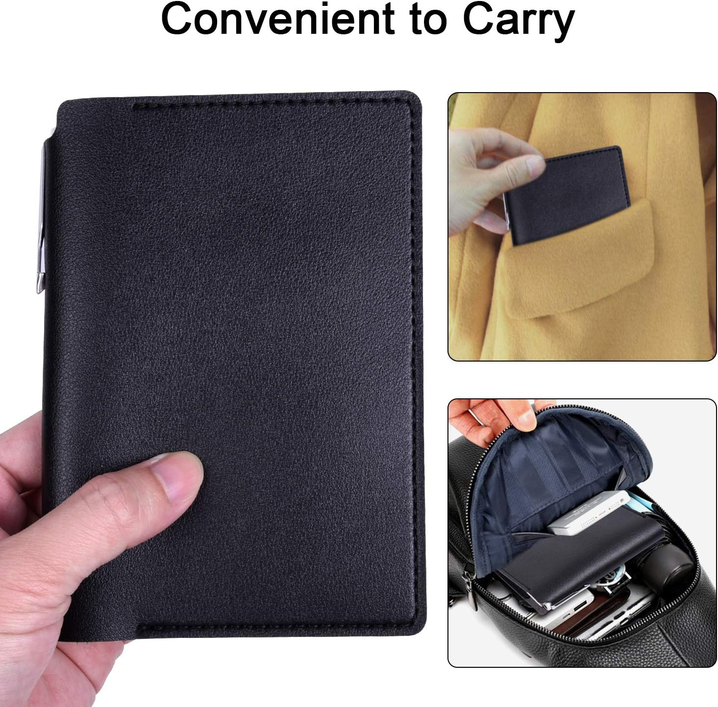 Journal Cover, 2 Pack Wisdompro PU Leather Notebook Cover for Field Notes, or Other 3.5" X 5.5" Pocket Notebooks - Black image number 5