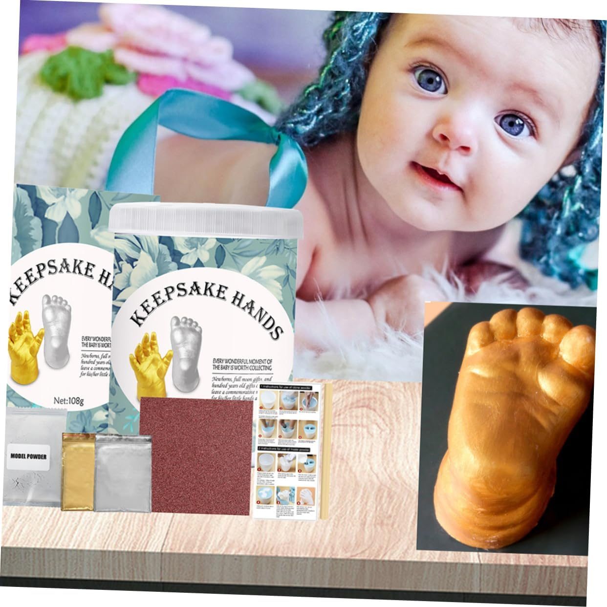 Baby Keepsake Hand Casting Kit and Foot Mold Set for Newborns and Infants, Non-Toxic Plaster Material, Memory Art for Nursery D&eacute;cor and Baby Shower image number 6