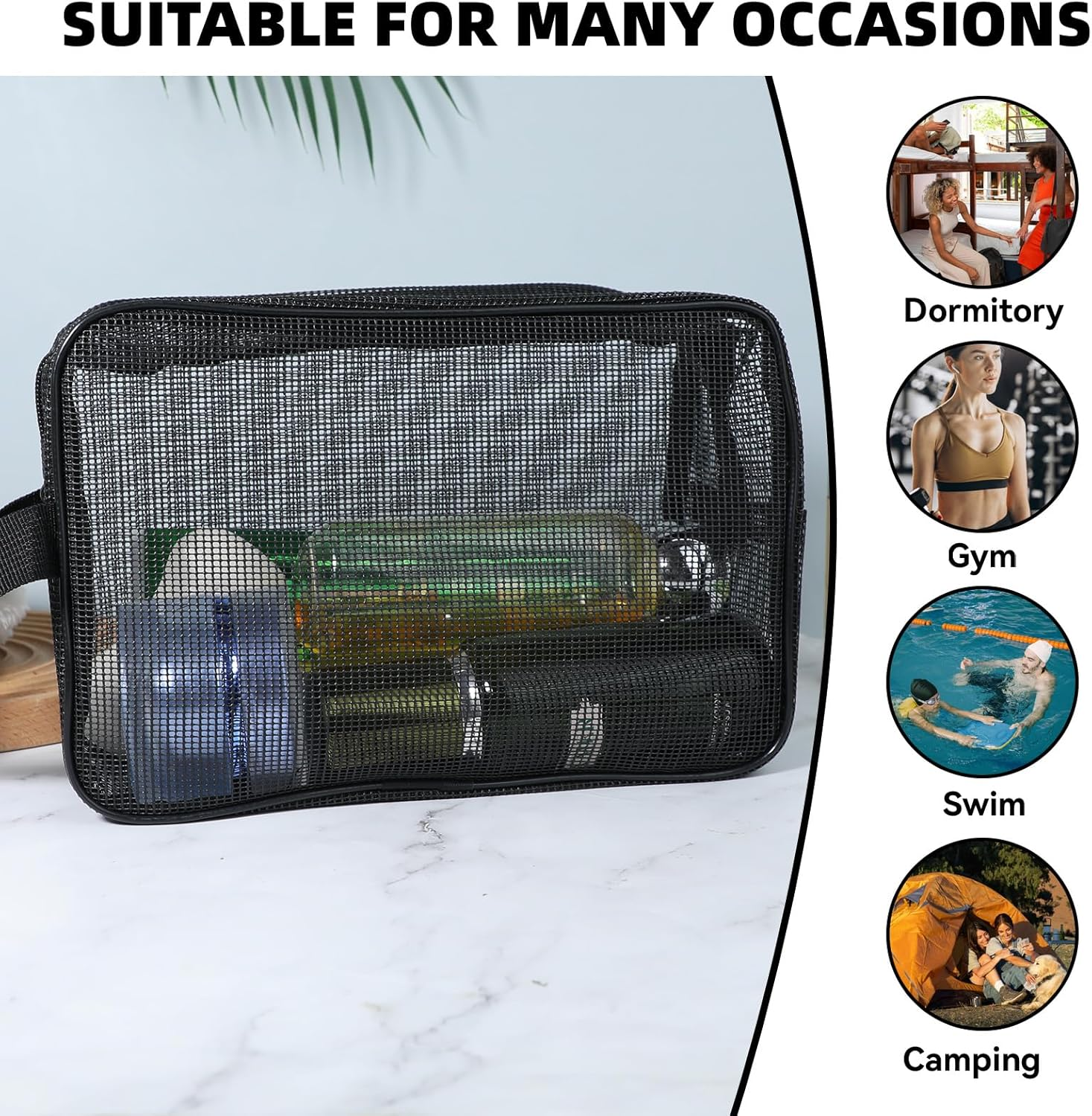 DDPOND Mesh Shower Bag, Mesh Toiletry Bags for Traveling, Gym Toiletry Bag for Men Women, Toiletry Organizer Tote for Gym Travel Camping College Dorm Room Bathroom(Black) image number 2