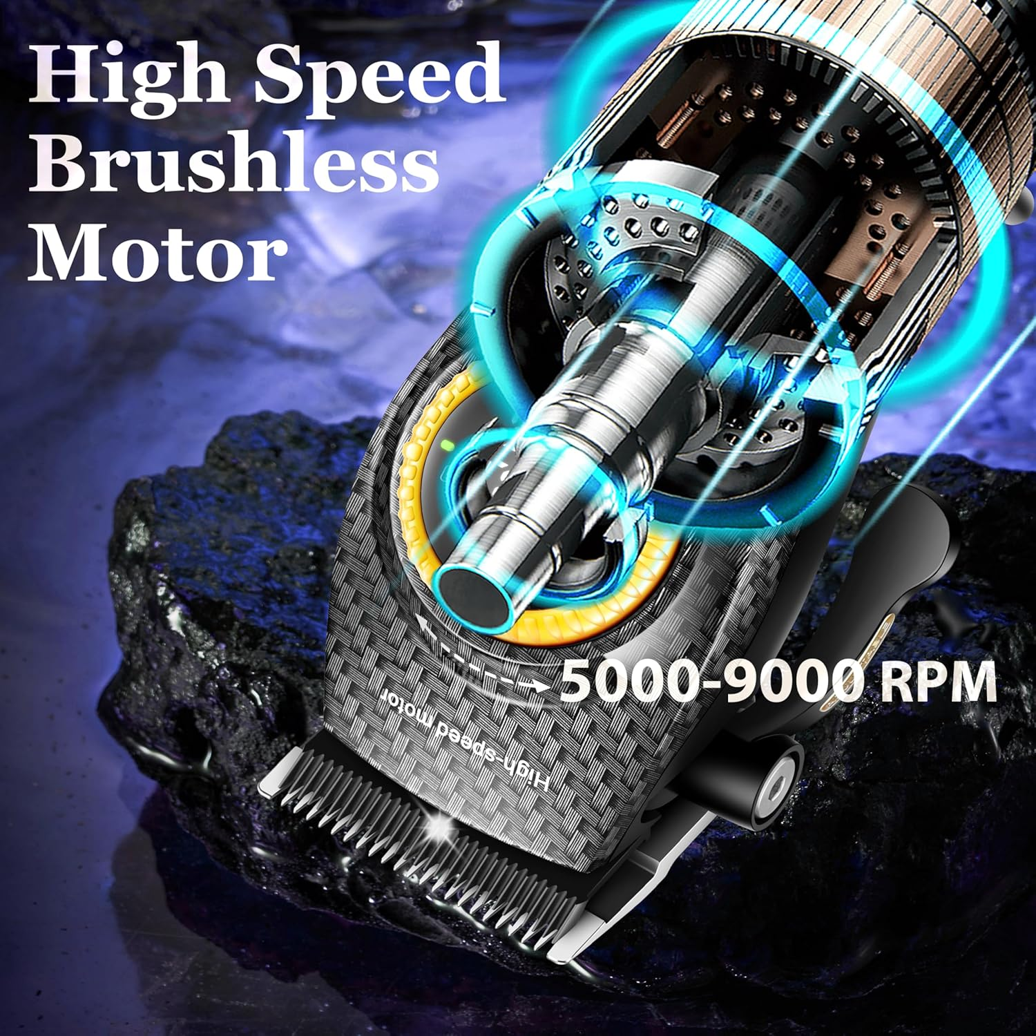 KEMEI 2242 Professional Hair Clippers for Men, Cordless Barber Clipper with LED Display & Charging Base, Hair Cutting Tools, 9000 RPM Super Torque Motor, Black - Blue image number 6