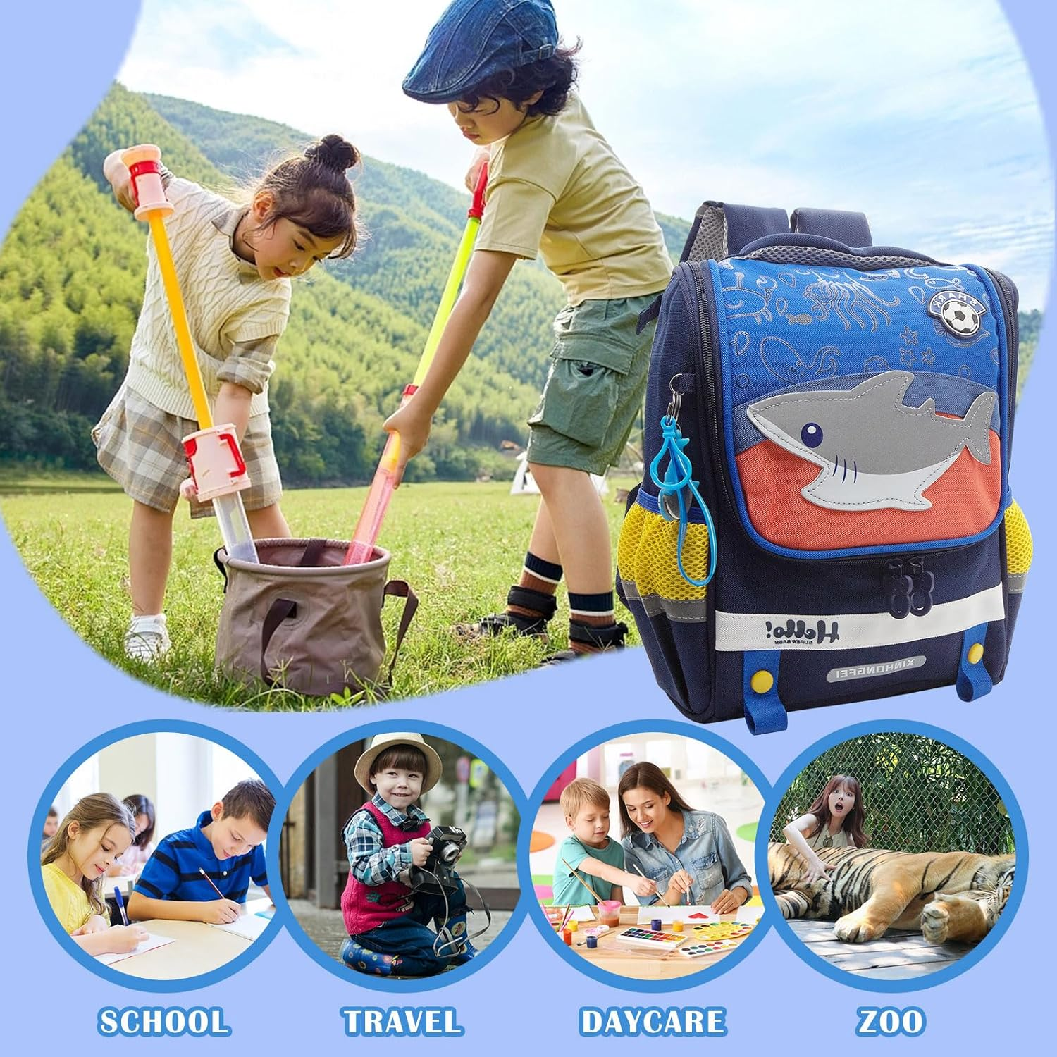 LJCZKA Toddler School Backpack Boys with Chest Strap, Children&rsquo;S Backpack Animal with Reflective Strip Water Resistant for Age 3-6