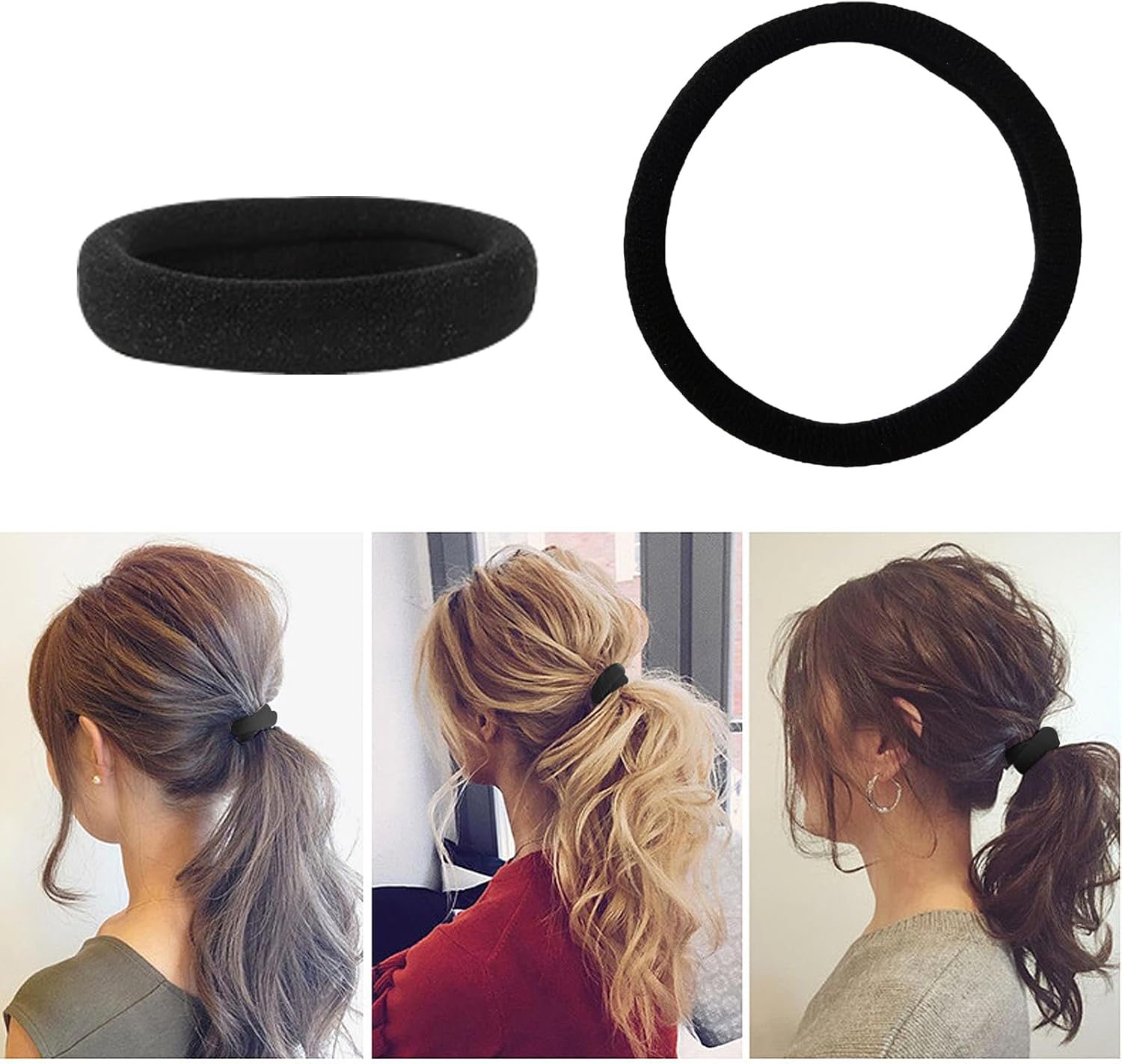SWYSGS 40 Hair Bobbles Black - Premium Rubber Bands Hair Bands - Elastic and Cotton - Rubber Bands for Women and Girls Bun - Hair Band Ponytail Rubber, Black image number 2