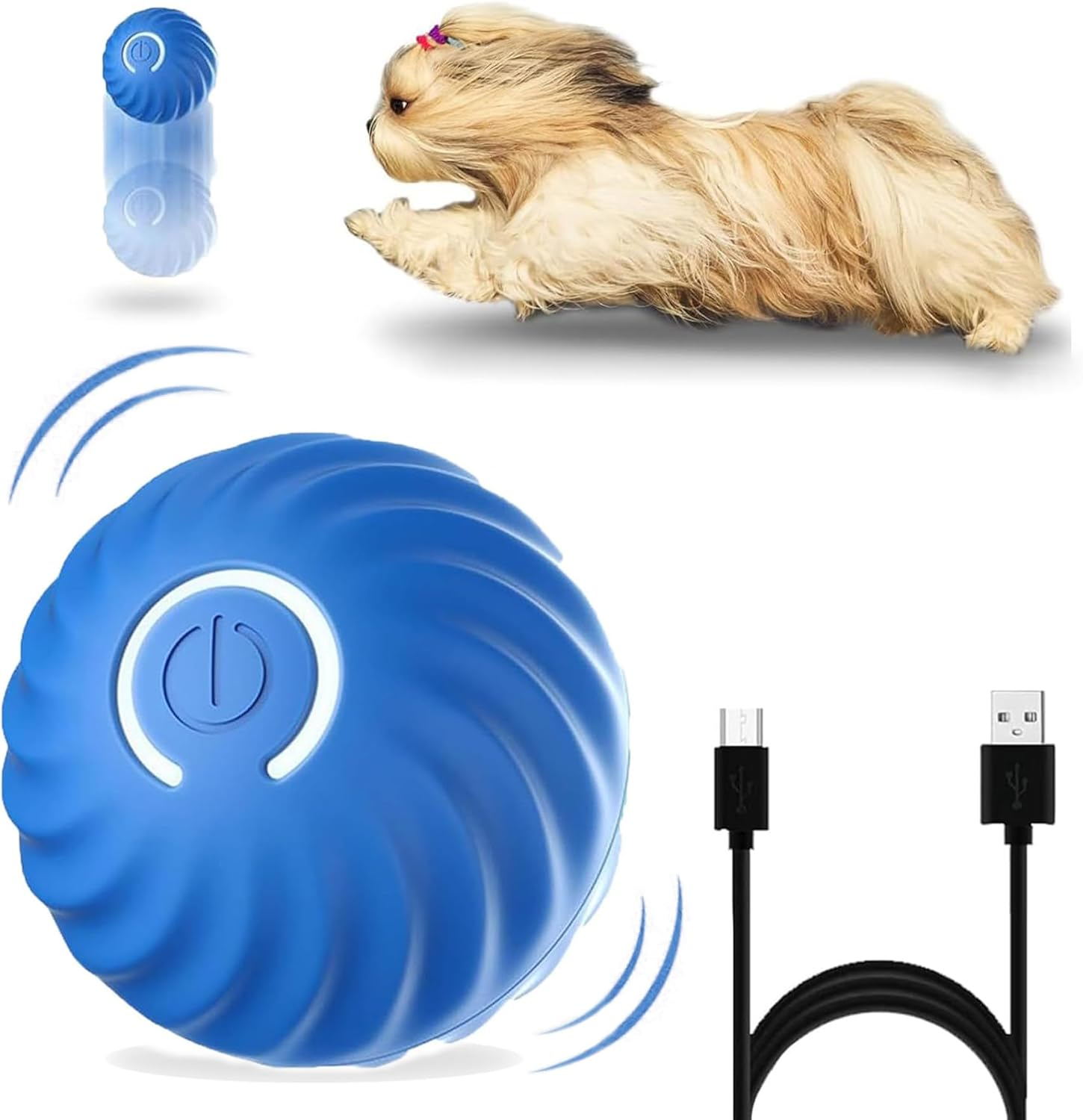 Interactive Dog Ball Toys, Active Rolling Ball for Indoor Dogs Cats with Motion Activated USB Rechargeable, Moving Bouncing Ball Pet Puzzle Toy (Blue)