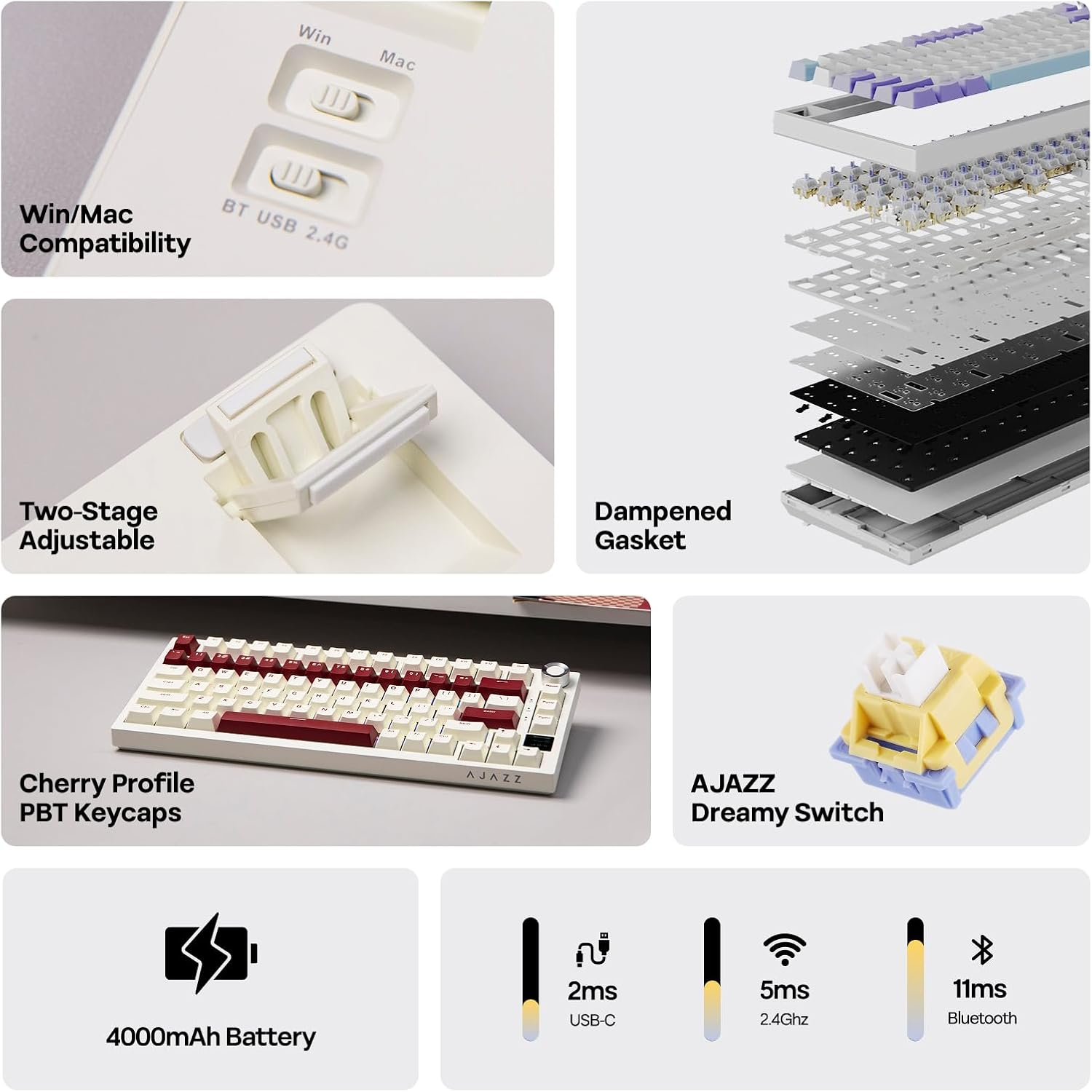 EPOMAKER Ajazz AK820 PRO Wireless Gaming Keyboard with TFT Screen and Knob, Hot Swappable, 2.4Ghz/Usb/Bt5.0, 75% Mechanical Keyboard for Pc/Mac/Office/Gaming (Beige, Dreamy Switch) image number 2