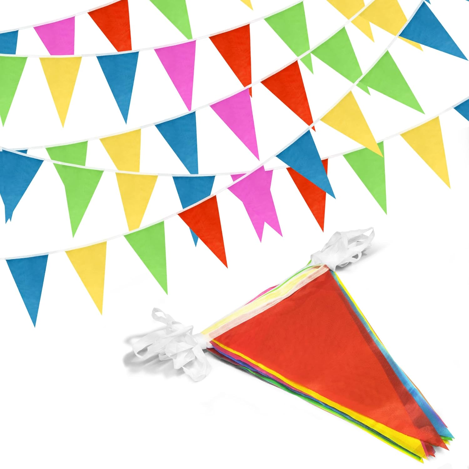 Novelty Place 100 Feet Pennant Banner - 75 Multicolor Bunting Flags (8X11 Inches) - Birthday Party Grand Opening Christmas Decorations image number 5