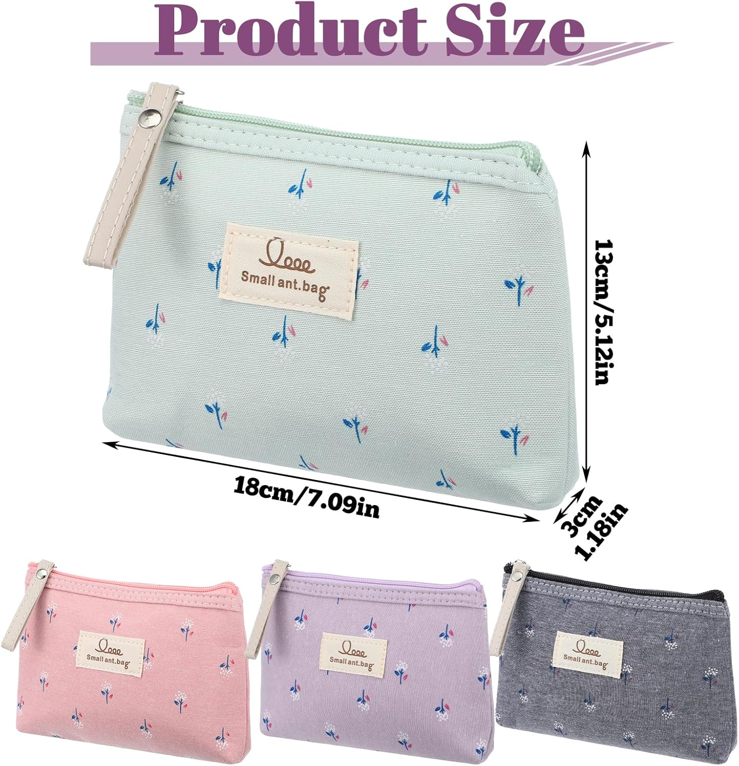 LIQWEI Pack of 4 Small Cosmetic Bag, Travel Portable Makeup Bag, Multifunctional Canvas Cosmetic Bag, Wash Bag, Toiletry Bag for Women, Zip Coin Bag (18 X 13 X 3 Cm) image number 6