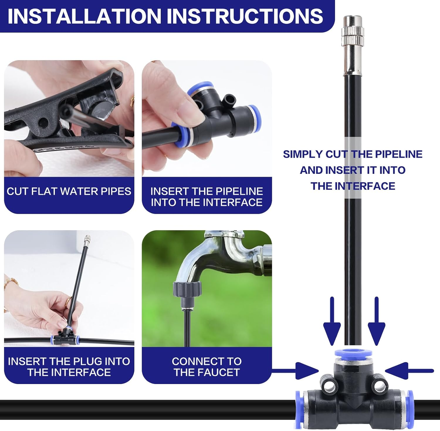 Drip Irrigation Kit, Garden Sprinkler, 49Ft Drip Hose + 15 360&deg; Bendable Brass Spray Nozzles + 1 3/4" Adapter, Irrigation System for Farm Lawn Irrigation, Patio Garden Greenhouse image number 5