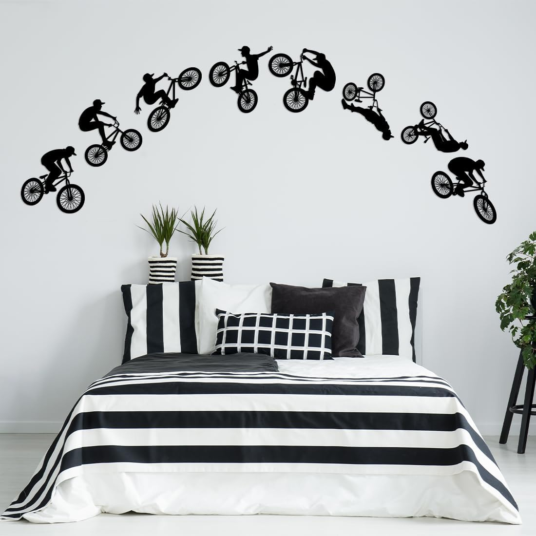 LZYMSZ Jump Bike Cyclist Wall Decals, BMX Bicycle Extreme Sports Wall Stickers, Removable Mountain Bike Rider DIY Art Silhouette Wall Mural Wallpaper for Man Kids Boys Girls Room Bedroom Home Decor