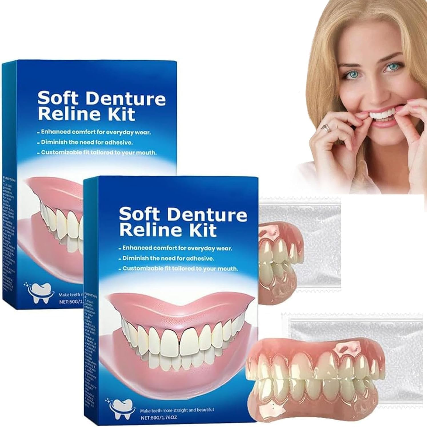 Denture Silicone Reline Kit,Thermoplastic Denture Adhesive,Soft & Comfortable Reliner,Cushion Denture Reliner for Men Women