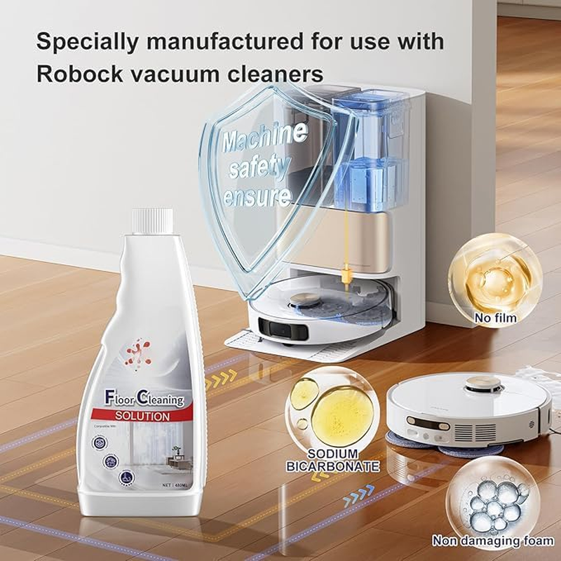 2 Bottle Floor Cleaning Solution Compatible with Roborock Robot Vacuum and Mop Cleaner,Deep Cleans for Multiple Hard Floors, Suitable for All Robot Vacuums with Mopping image number 3