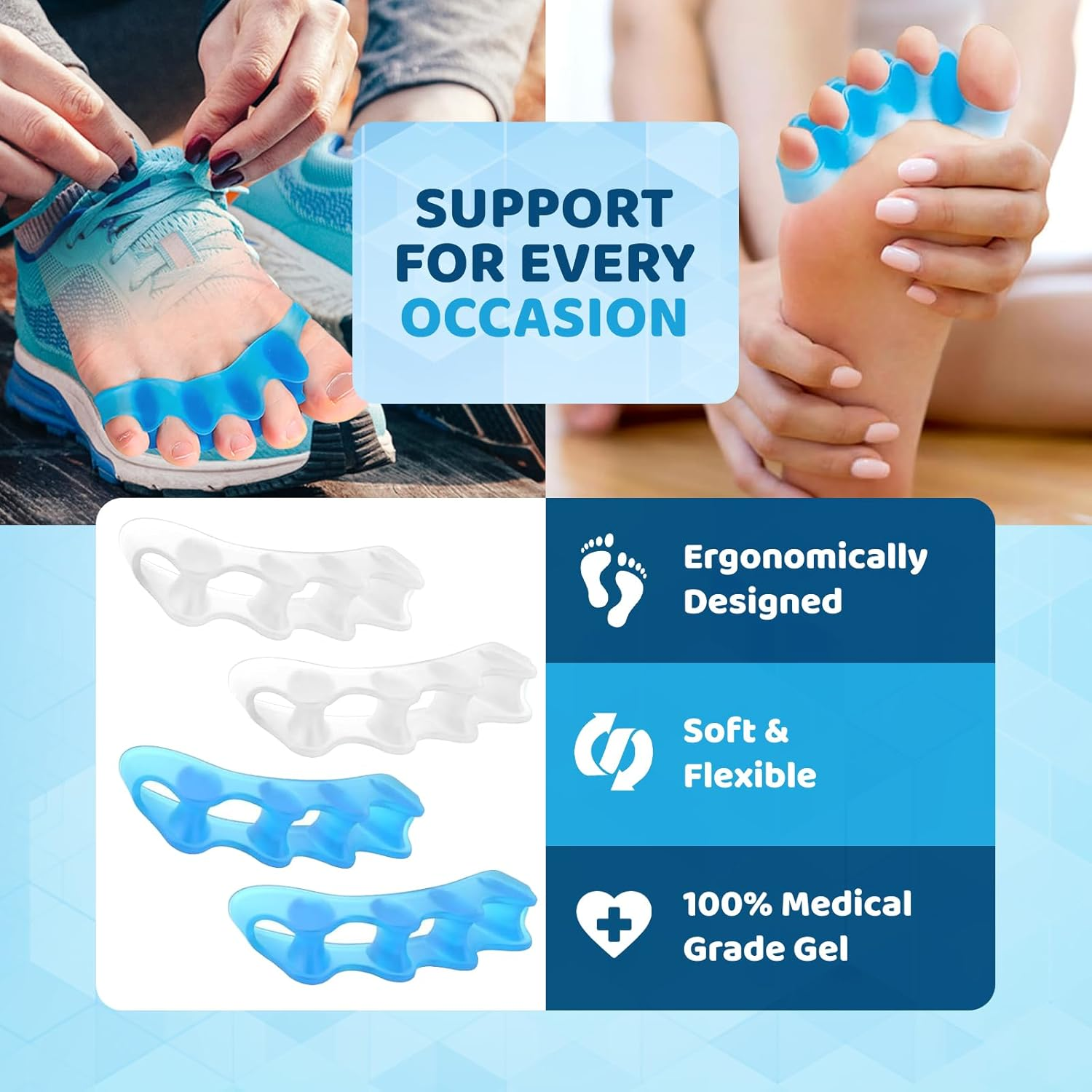 NAILGILRS Toe Separators - 2 Pair Toe Spacers Straightener to Correct Bunions, Soft Rubber Toe Spreader for Men and Women, Foot Pain Relief from Plantar Fasciitis, Hammer & Claw Toes image number 3