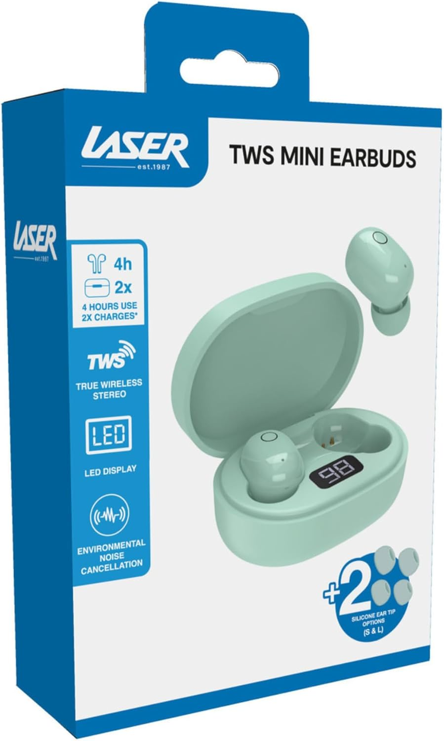 Laser TWS Mini Earbuds with ENC and LED Display Aqua, Wireless, Bluetooth, Charging Case, Battery Level Display image number 3