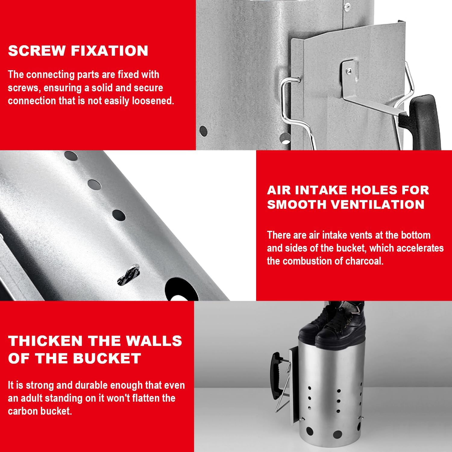 Gzcmxh Chimney Starter Charcoal Grill Tools Accessory Quick Rapid Fire Briquette Starters with Black Handle BBQ Chimney Starter for Outdoor Cooking Barbecue (Charcoal Chimney) image number 4