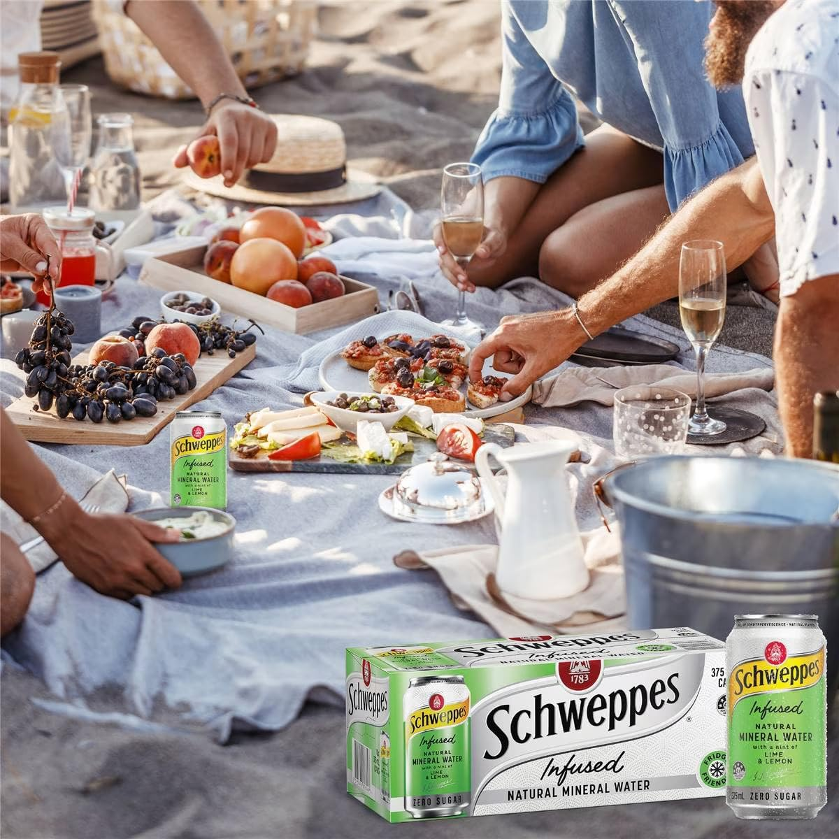 Schweppes Zero Sugar Lime & Lemon Infused Natural Mineral Sparkling Water 375 Ml (Pack of 10) image number 2