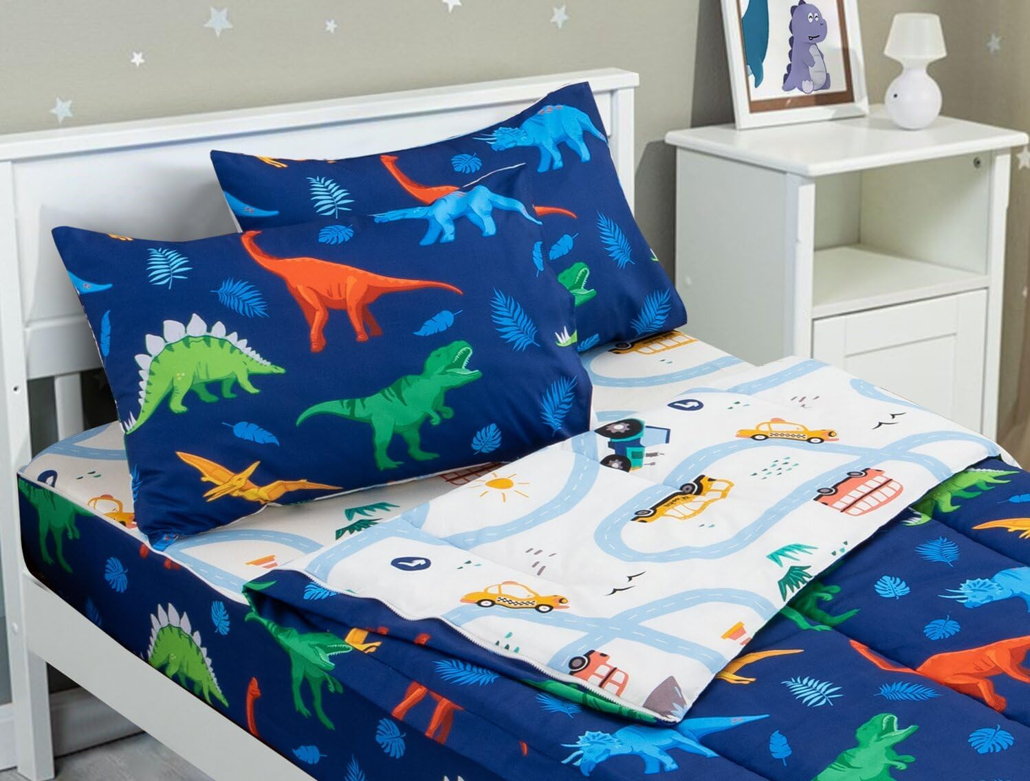 Meeting Story 3Pcs Kids Comforter Sets Zipper Bedding Set for Boys,Twin Kid Bedding Set Car Comforter Construction Bedding for Kid,All in One Zipper Bedding（Grey,Twin）