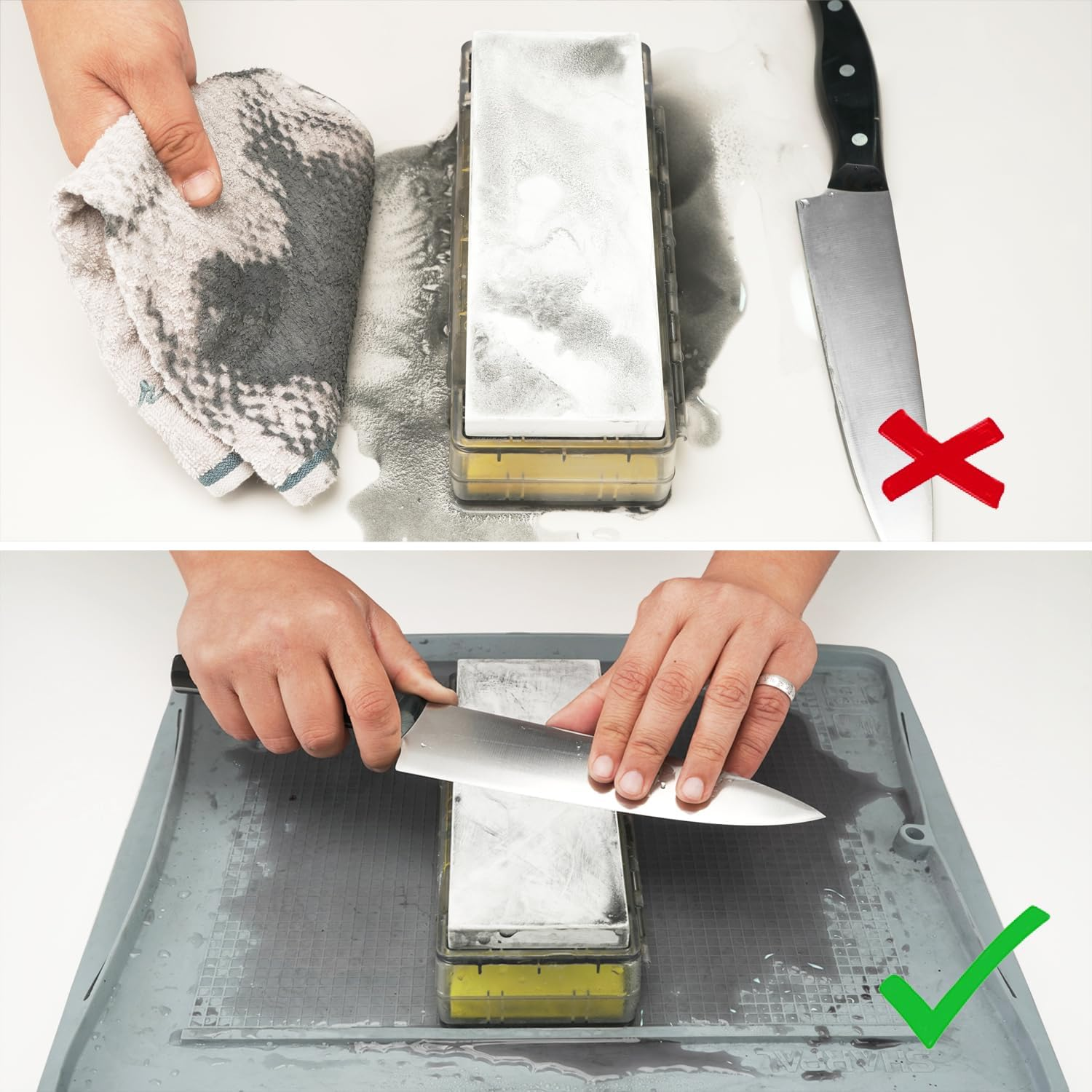 SHARPAL 149H Sharpen-No-Mess Silicone Sharpening Stone & Whetstone Tray, Knife Sharpener Mat with Anti-Slip Textures, Stopper Bar & Basket-Style Handles, 0.21 Gal (800 Ml) Water Storage, Easy to Clean image number 5