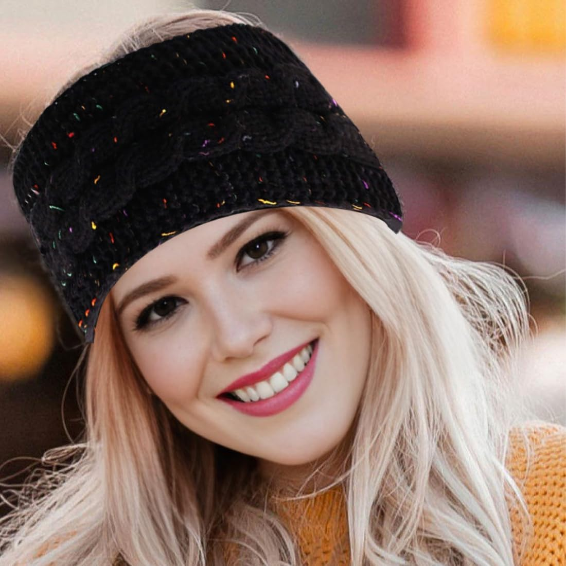 Women'S Winter Headband, Knitted Hair Bands, Winter Crochet Head Wrap, Women'S Winter Headband, Elastic Hair Band, Black, Beige, Pack of 2