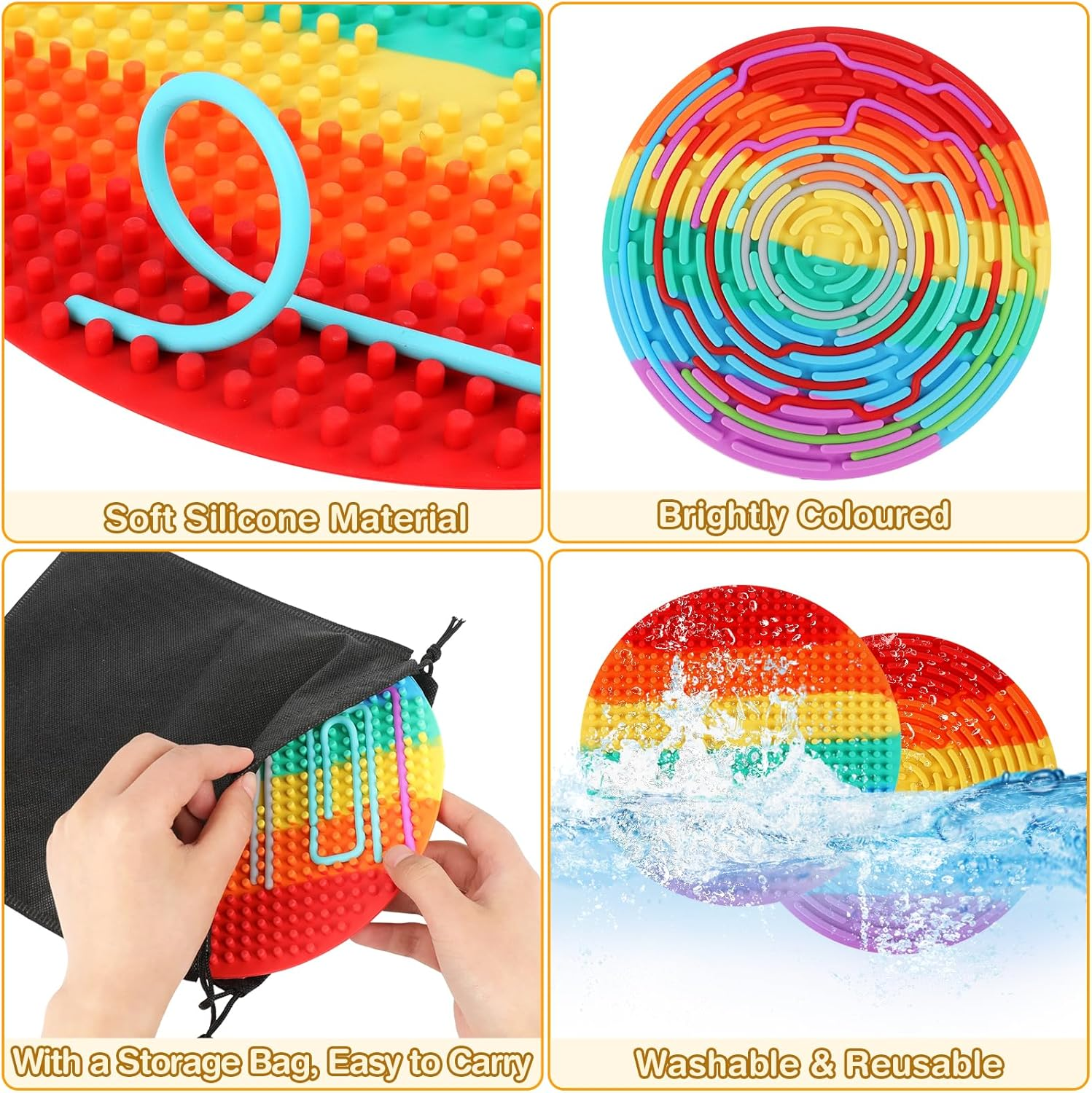 Large Size 7.9'' Push Peel Sensory Activity Board with Storage Bag Silicone Double-Sided Sensory Fidget Board Toys for Kids Adults Stress Relief Calming Anxiety Focus Travel Essentials - Round - Large Size 7.9" image number 5