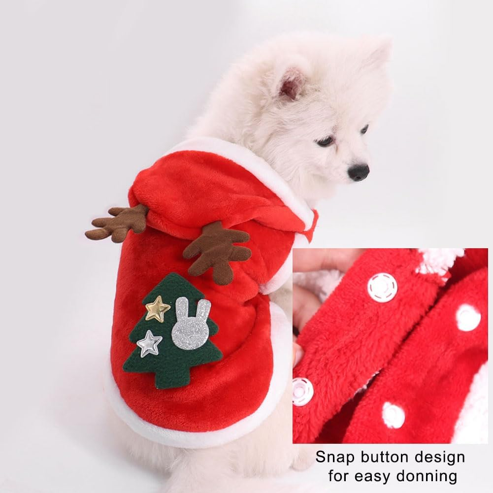 Pet Christmas Costume with Antlers Dogs Christmas Costume Christmas Pet Clothes Pet Hoodies Pet Christmas Outfit Small Medium Dogs and Cats Christmas Carnival Party Red M image number 5