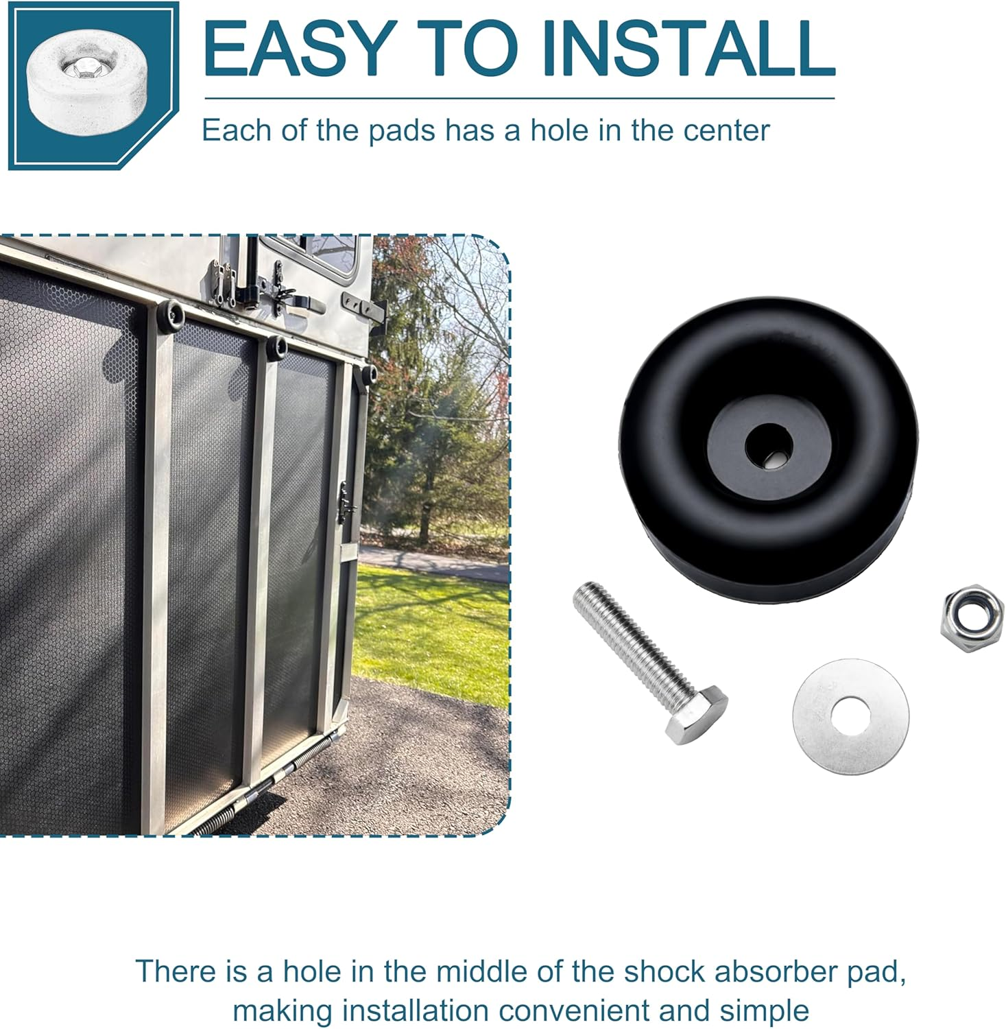 Round Rubber Trailer Bumpers, 2.5 Inches, Door Ramp Stop with Hardware, 4 Pack image number 2