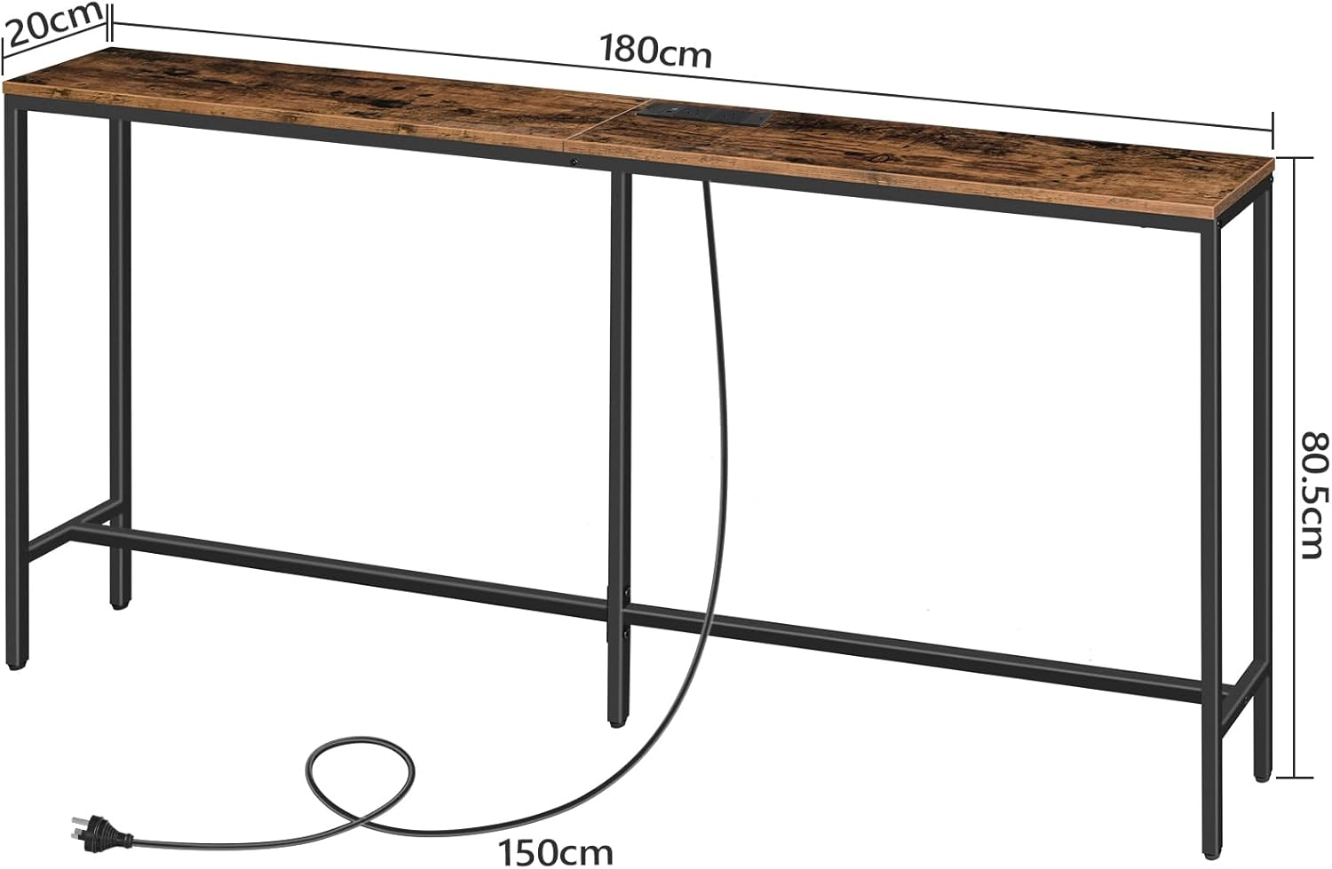 Narrow Console Table, 180 Cm Long Sofa Table, Industrial Entryway Table with USB Ports, behind Couch Table for Entryway, Hallway, Foyer, Living Room, Bedroom, Rustic Brown CTHR18AE01 image number 5
