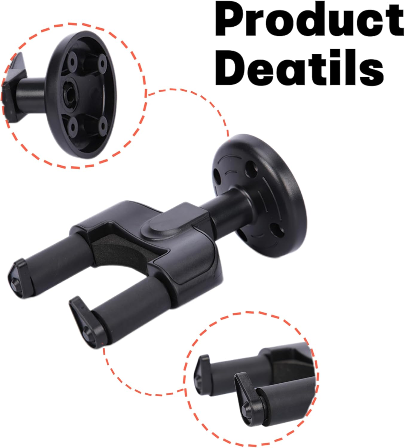 2 Pack Guitar Wall Stands, Universal Guitar Hanger, Auto Lock U-Shaped Guitar Wall Hanger, ABS Plastic, Black, Modern Style, 4 Hooks, Wall Mount, Concrete, Wood image number 3