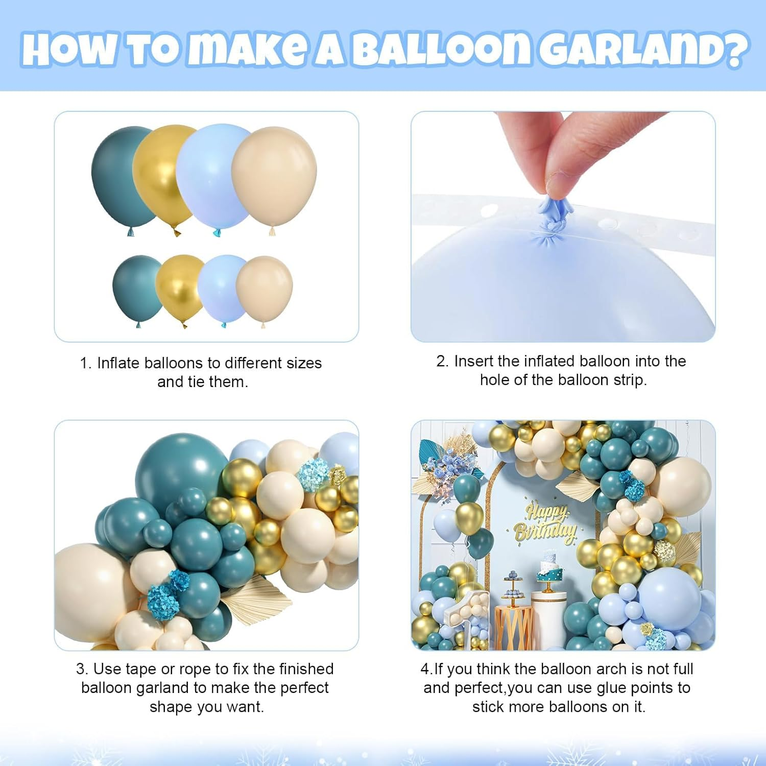 116Pcs Vintage Blue Balloons Garland Kit,Blue Gold Balloons Arch Kit for for Wedding Birthday Graduation Anniversary DIY Party Decorations. image number 3