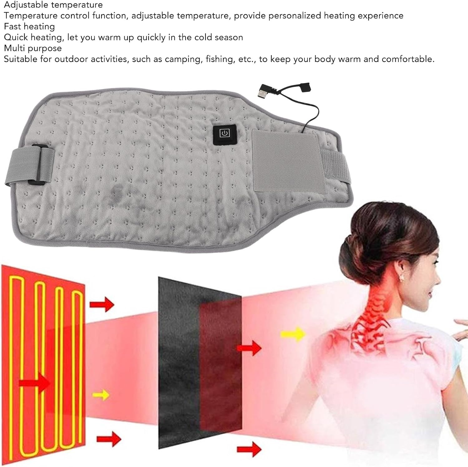 Rapid Heating USB Powered Waist Wrap, Temperature Heating Pad, Multifunctional Design for Waist Neck Knee with Portable Travel Box (Light Gray) image number 1