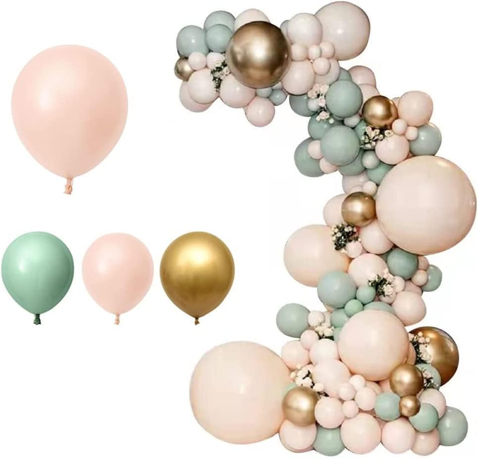 117Pcs Rainbow Balloon Arch Garland Kit, Pink, Green, Metallic Gold Ball, Gold Latex Balloons with Balloon Accessories for Wedding Birthday Party Decorations (Pink) image number 4