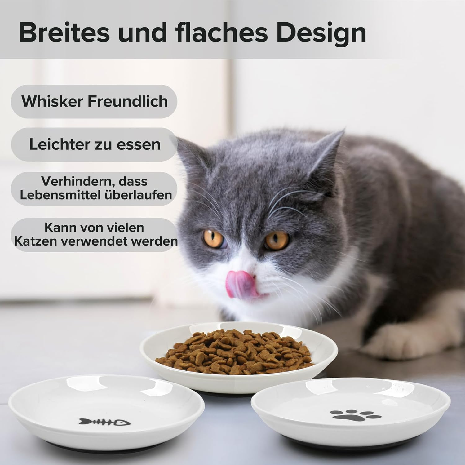 Cat Feeding Bowl Set, Non-Slip Silicone Ceramic Cat Feeding Bowl, Ceramic Cat Bowl for Kittens, Pack of 6 image number 2