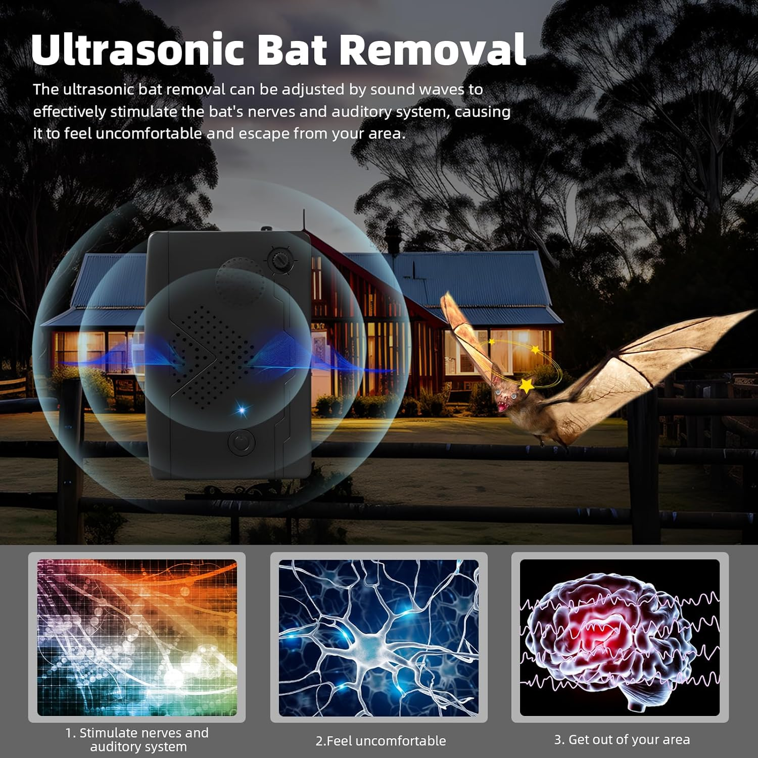 2Pack Ultrasonic Bat Repellent Outdoor for Attic,Bat Deterrent Devices Getting Rid of Bats,Bat Repellent Ultrasonic Indoor to Keep Bats Away from Porch,Upgraded Rechargeable Bat Repellent Outdoor