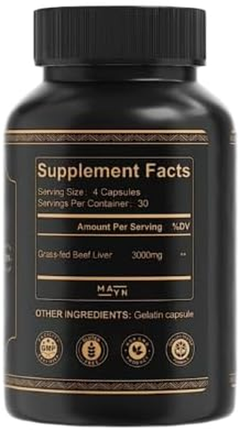 MAYN Barbarian Blend Grass-Fed Beef Liver Supplement Capsules &ndash; 100% Organic Desiccated Blend with Natural Iron, Vitamin B12 & a &ndash; Boosts Heart Health, Energy & Immunity &ndash; Non-Gmo, Gluten-Free, Freeze-Dried &ndash; 120 Capsules image number 5