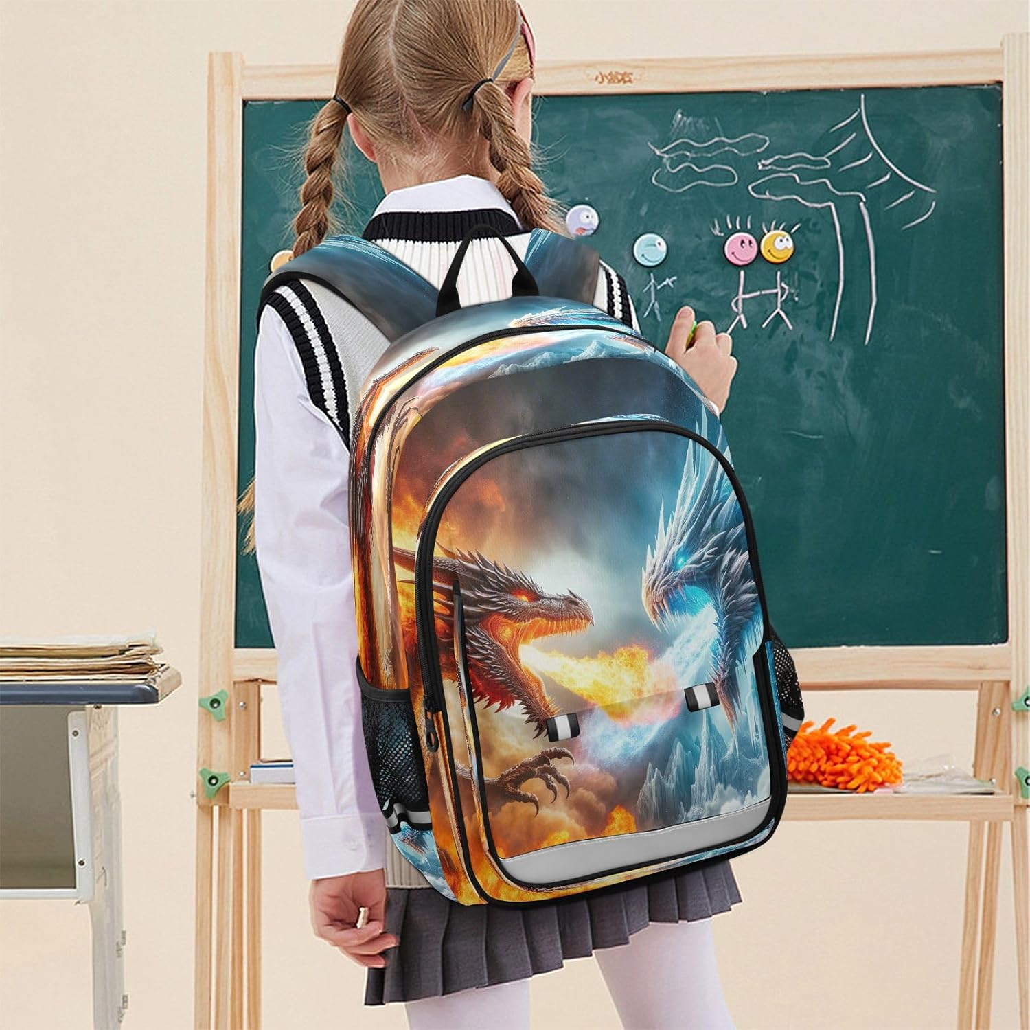 RPLIFE Pineapple Man Bookbag Kids, Boys Elementary School Backpack, Kids Large Backpack - Basketball On Fire image number 2