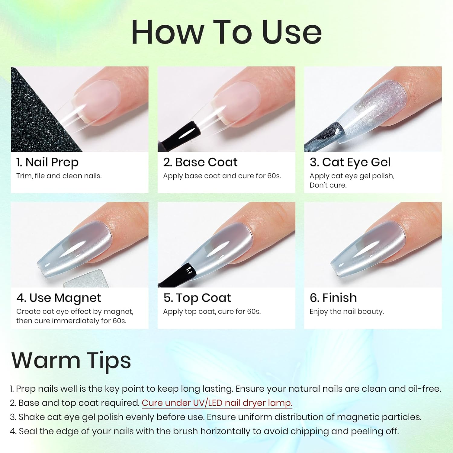 MIZHSE Cat Eye Gel Nail Polish Set: 8 Colors Moonlight Magnetic Gel Polish with Magnet Stick, Glass Effect Shimmer Pink Green Red Colors Ceramic Nail Gel Soak off Nail Art Salon Home for Women image number 3