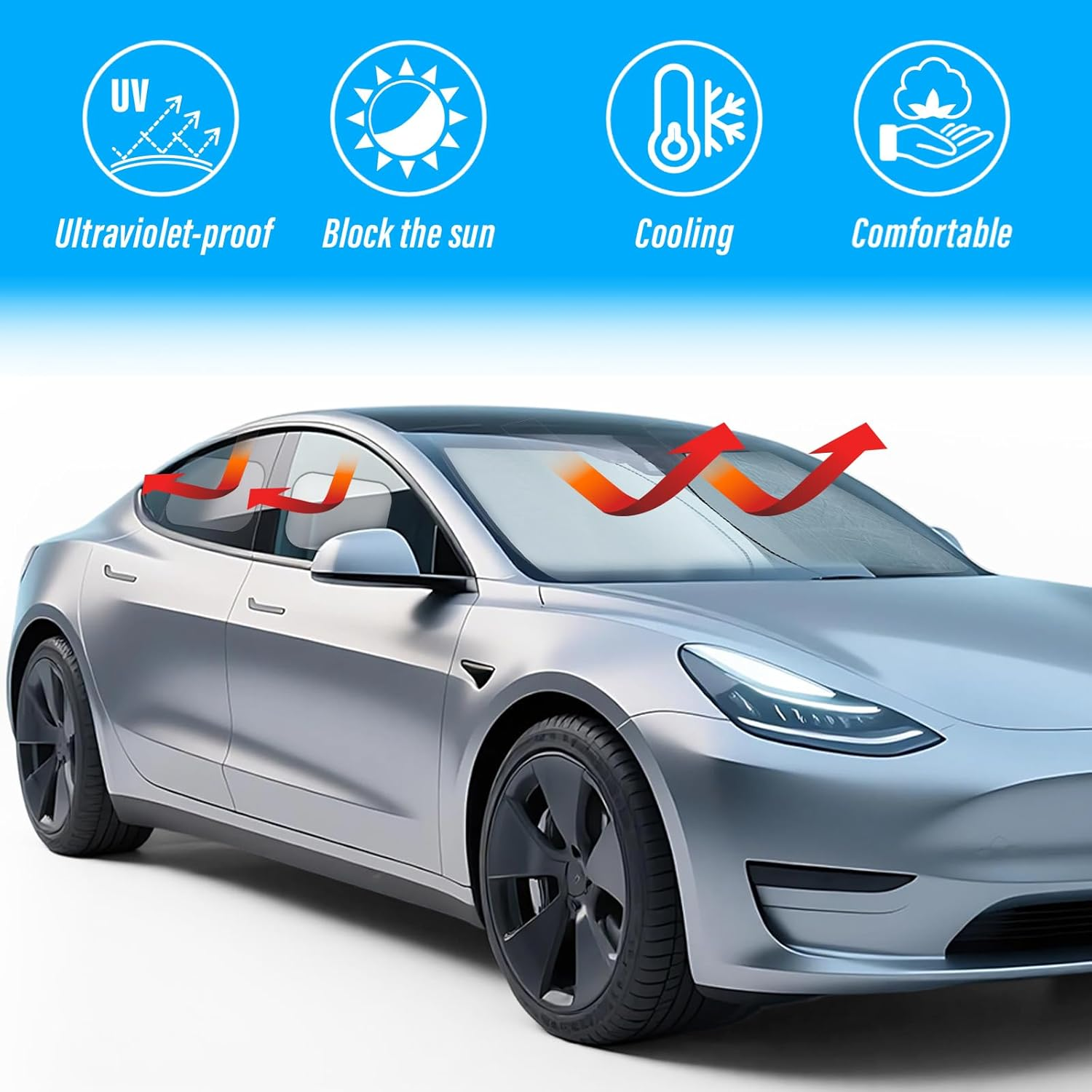 Car Windshield Sunshade with Side Window Mesh|Foldable Reflective Car Front Window Sun Shade Cover,Uv Protection Heat Insulation Sun Visor for SUV Sedan Truck RV (Large Front+4 Side) - Large Front+4 Side image number 2