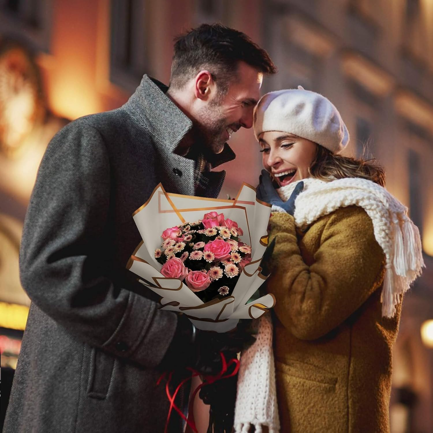 JOYIT 20 Sheets Flower Wrapping Paper - White, 22.8''X22.8'' with Ribbon, Waterproof, Perfect for Wedding, Birthday, Flower Shop, DIY Craft - Black image number 5